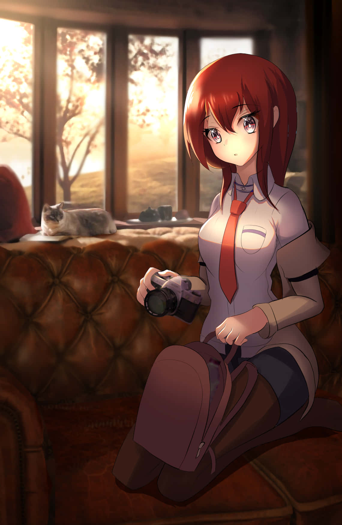 Kurisu Makise, red-haired anime girl, school uniform, HD Phone Wallpaper
