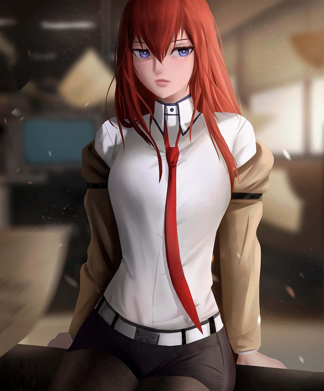 Kurisu Makise, red-haired anime girl, white shirt, HD Phone Wallpaper