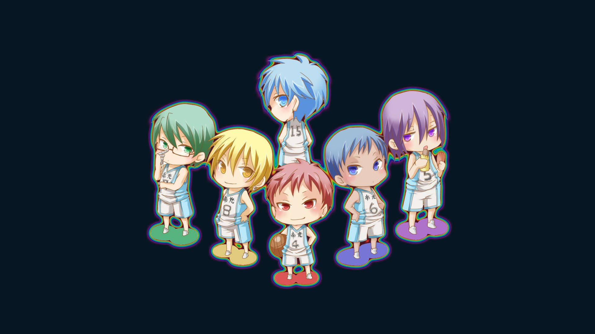 Kuroko No Basket, chibi anime basketball players, white uniforms, Full HD Desktop Wallpaper