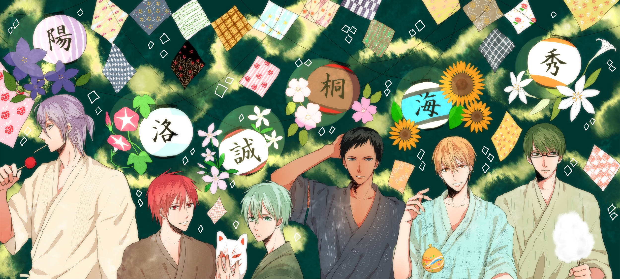 Kuroko No Basket, yukatas, fox masks, Full HD Desktop Wallpaper