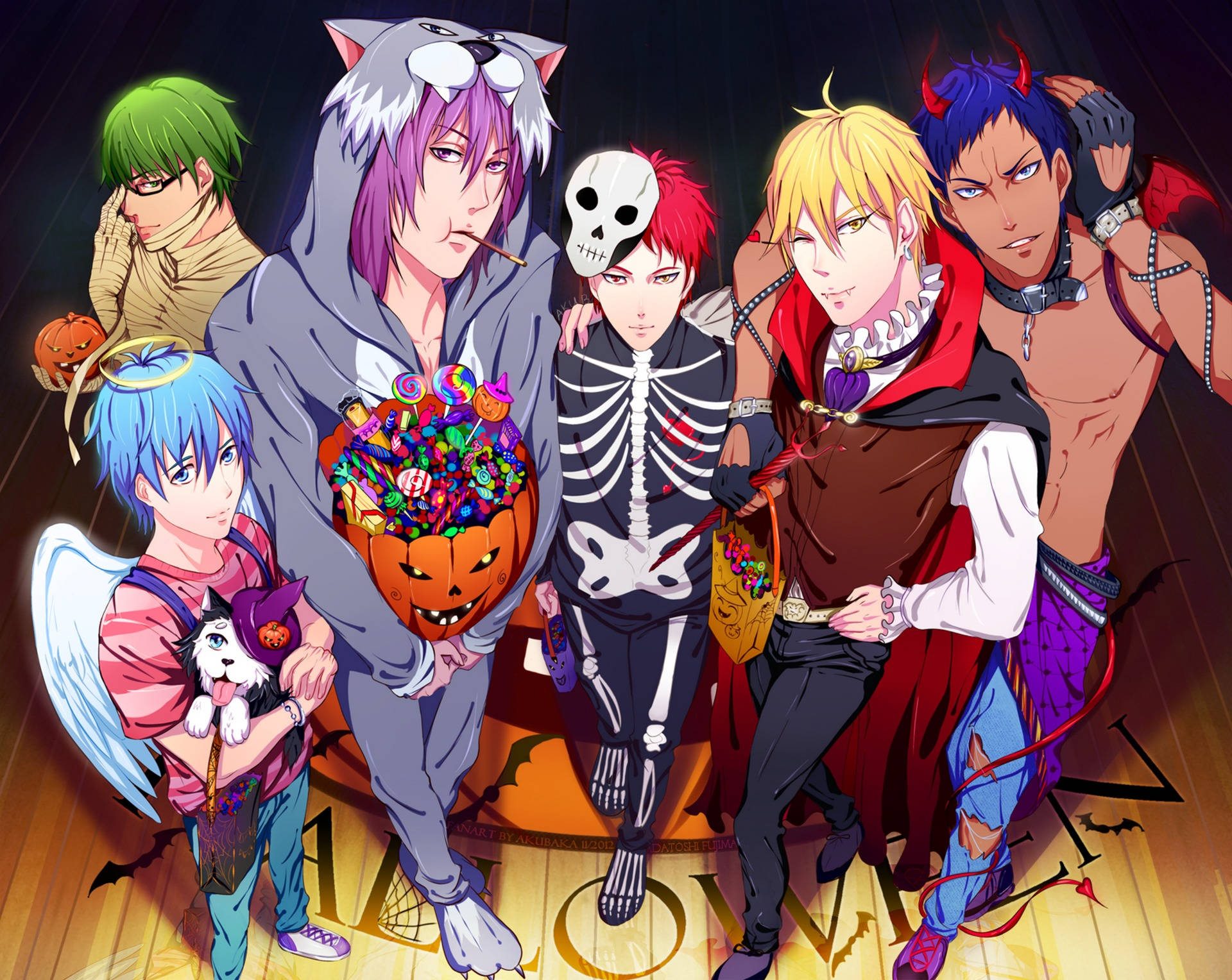 Kuroko, Halloween outfits, jack-o-lanterns, Full HD Desktop Wallpaper