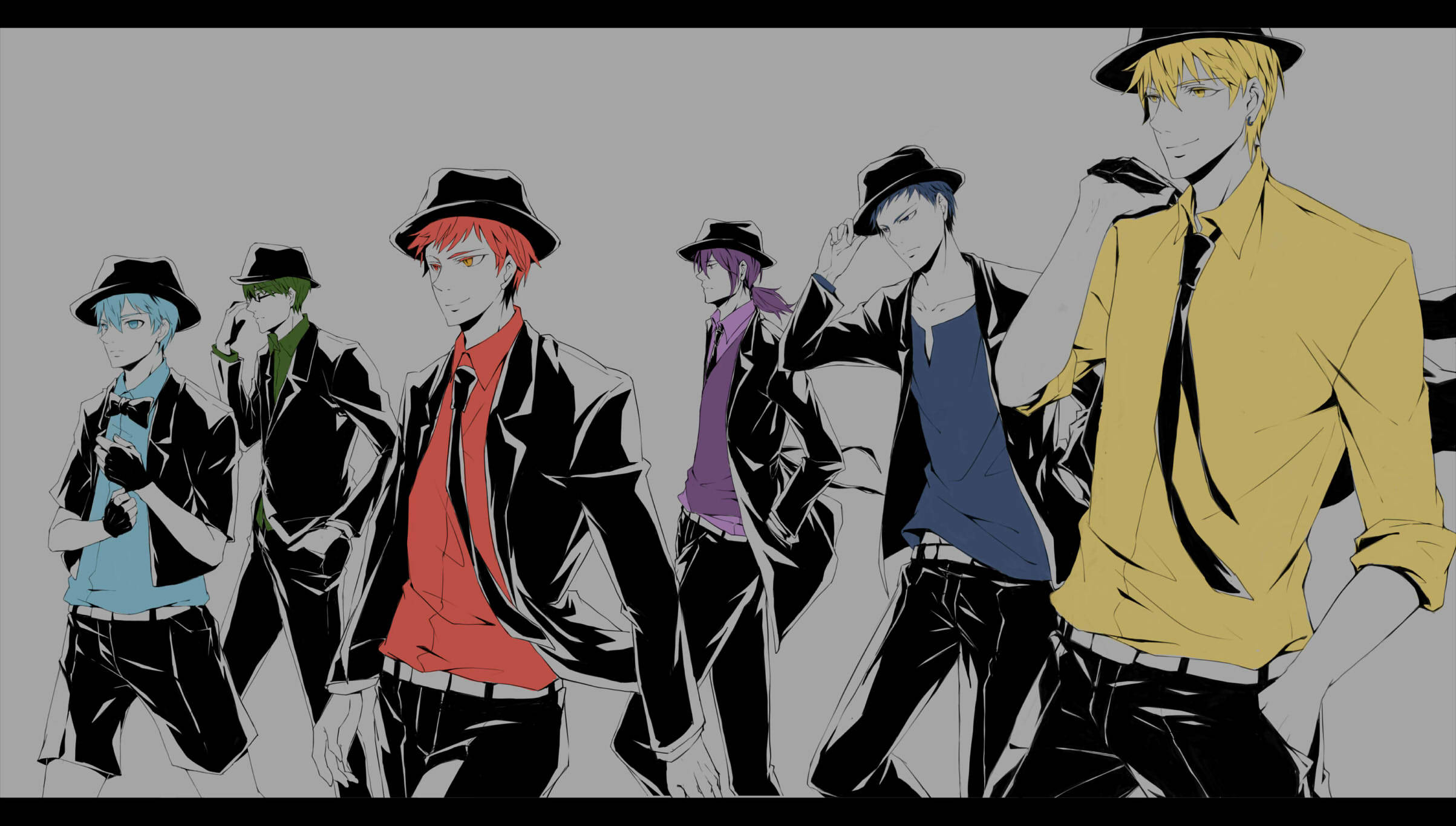 Kuroko, characters in suits, fedoras, Full HD Desktop Wallpaper