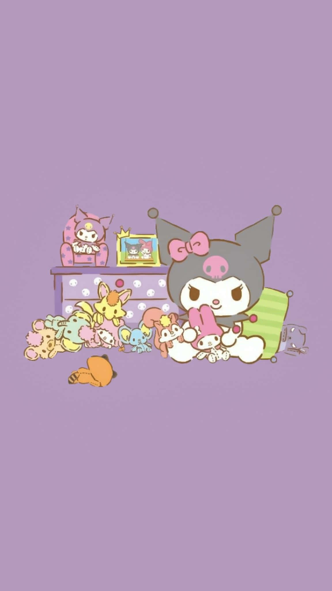 Kuromi, pink bow, plush toys, Full HD Phone Wallpaper