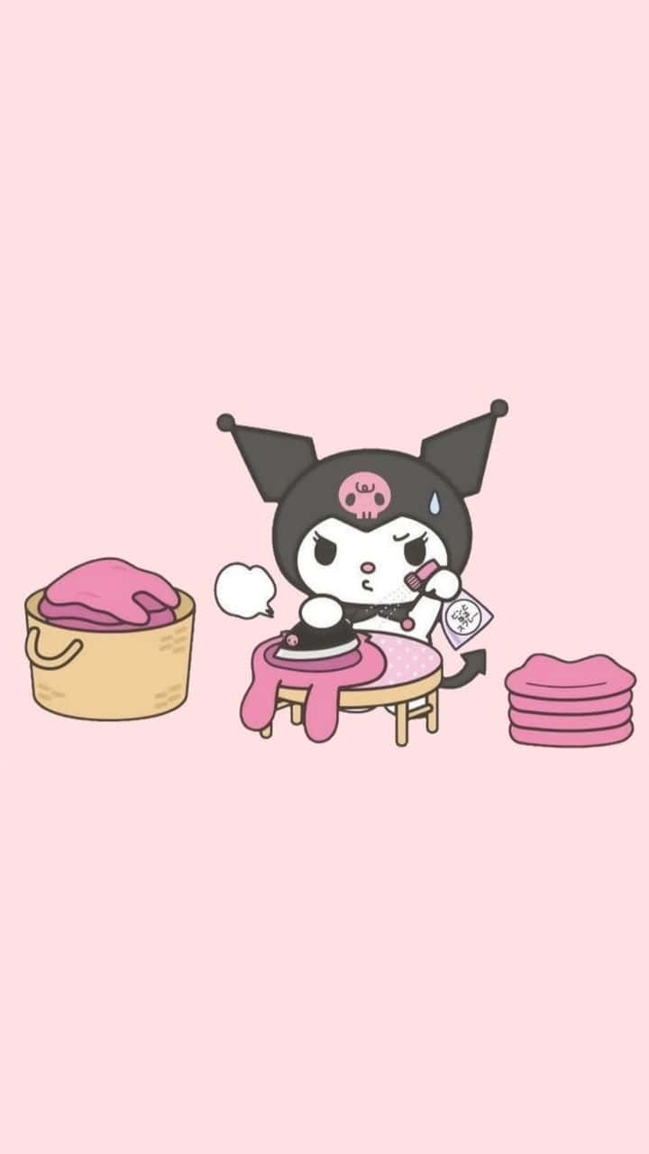 Kuromi Aesthetic, black ears, pink skull mark, HD Phone Wallpaper