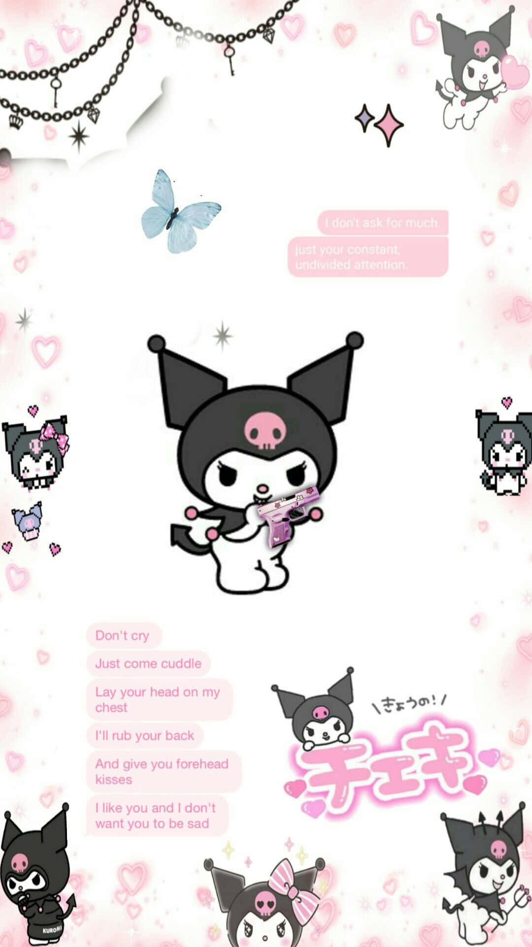 Kuromi, pixel-art, pink gun, Full HD Phone Wallpaper
