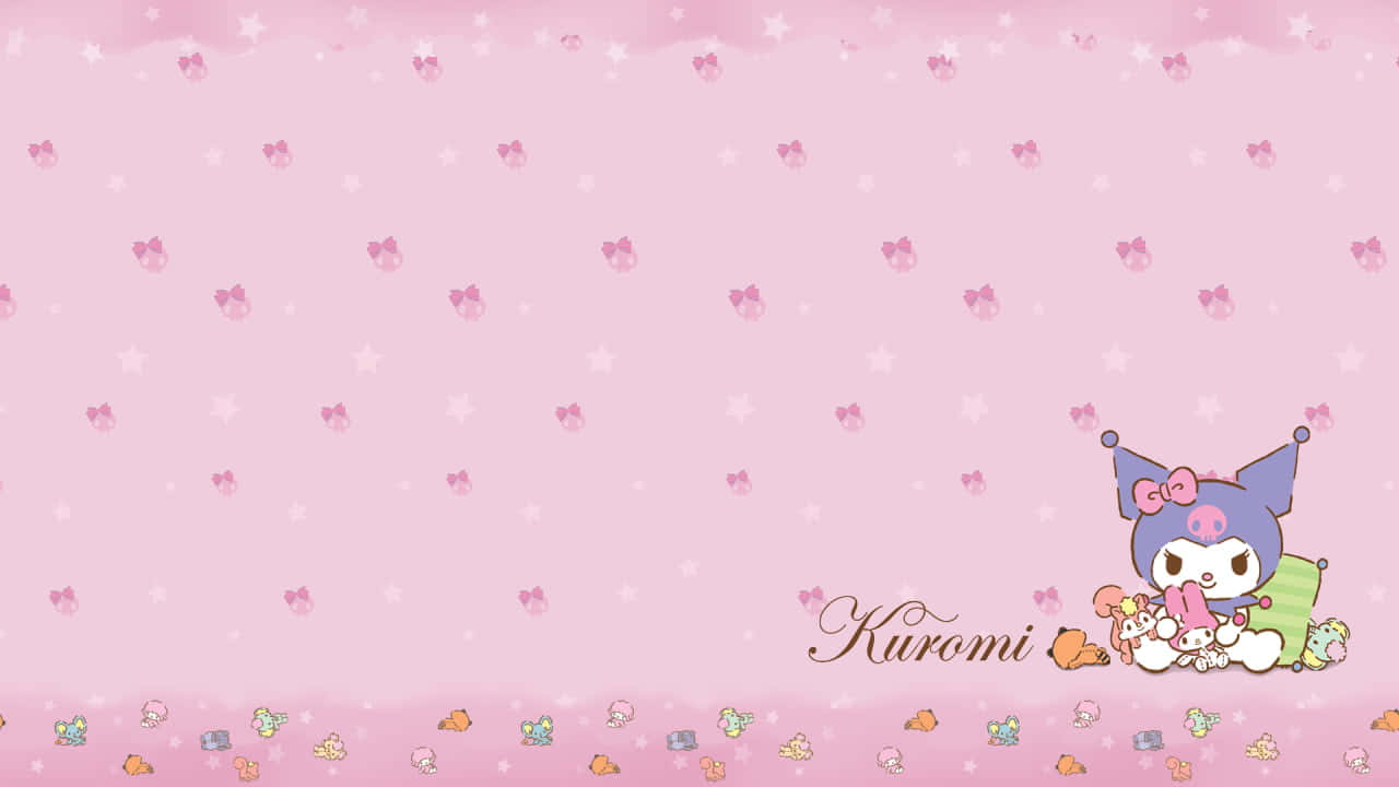 Kuromi, pink background, scattered stars, HD Desktop Wallpaper