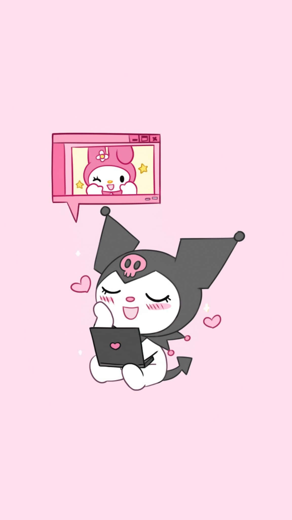 Kuromi Aesthetic, skull hat, pink speech bubble, Full HD Phone Wallpaper