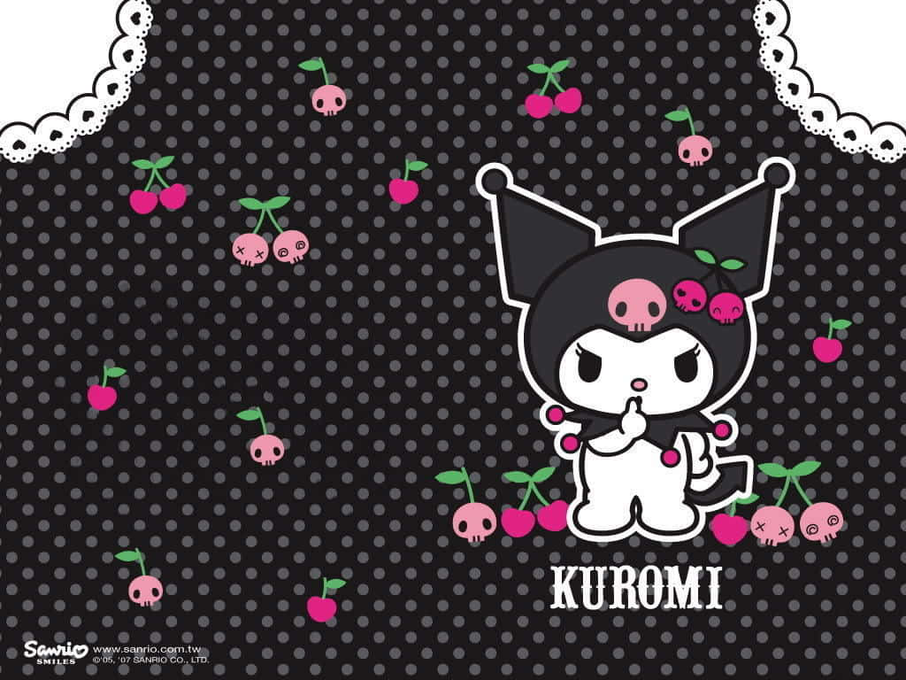 Kuromi, black cat character, cherry skulls, SD Desktop Wallpaper