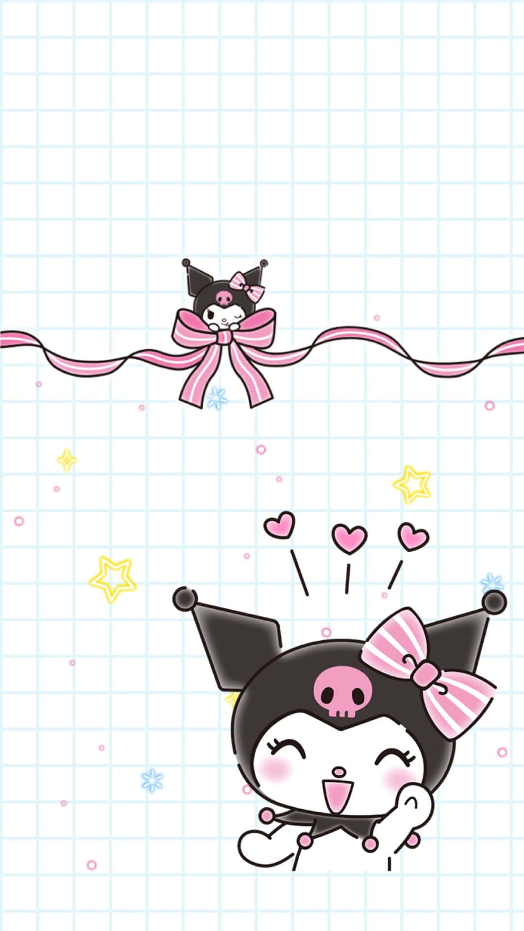 Kuromi Aesthetic, black ears, pink bow, HD Phone Wallpaper