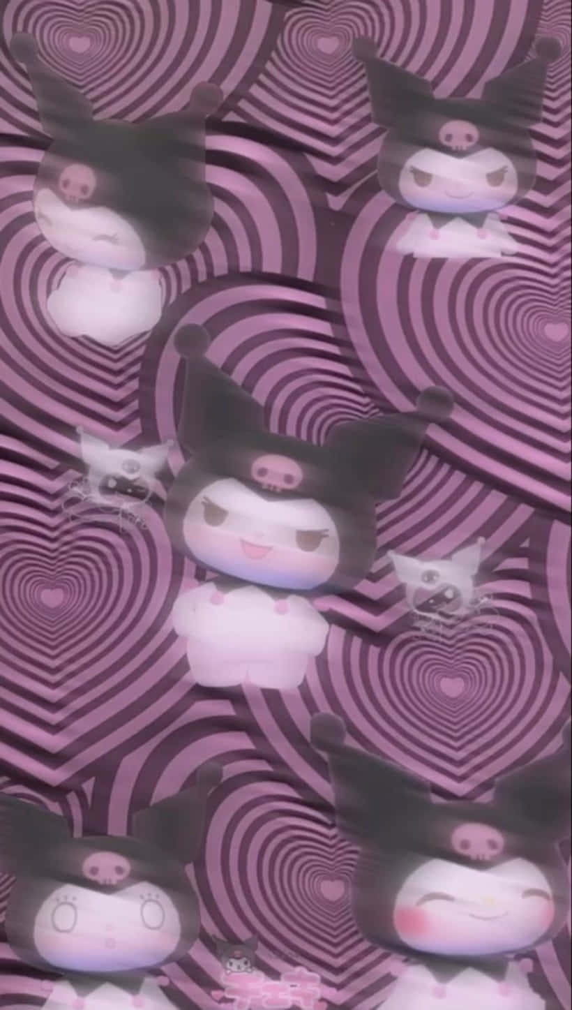 Kuromi, hypnotic purple concentric heart patterns, surreal digital scene, HD Phone Wallpaper