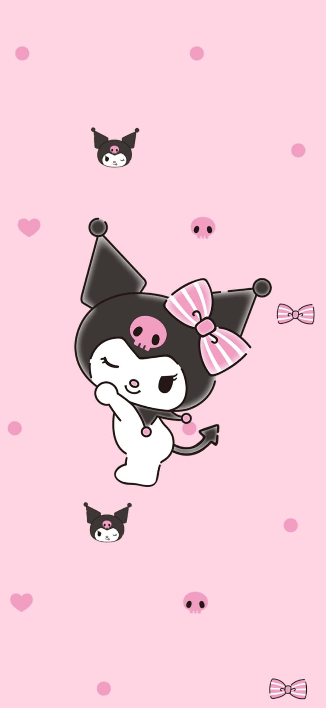 Kuromi Aesthetic, black hat, pink bow, Full HD Phone Wallpaper