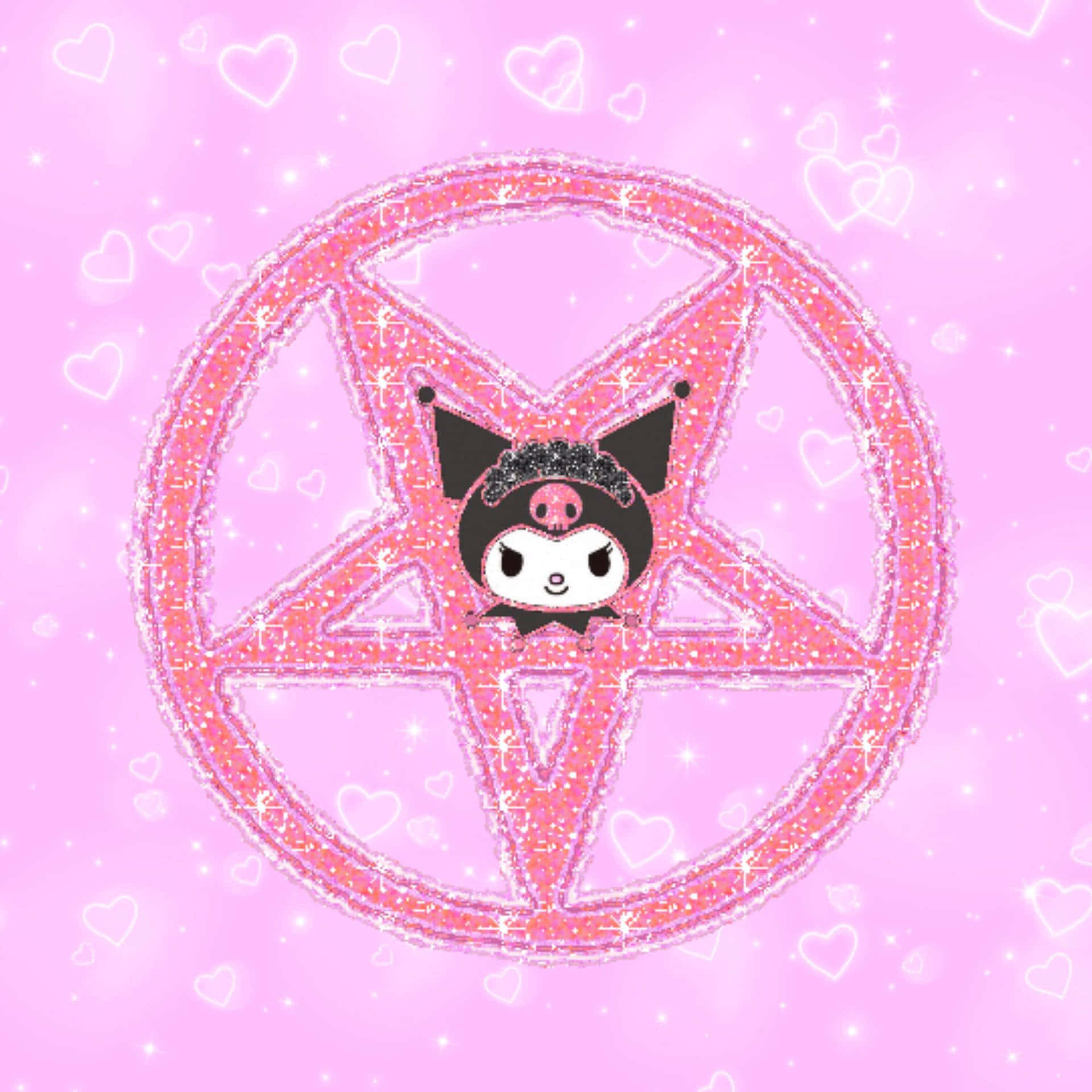 Kuromi, pentagram, glittery pink, Full HD Desktop Wallpaper