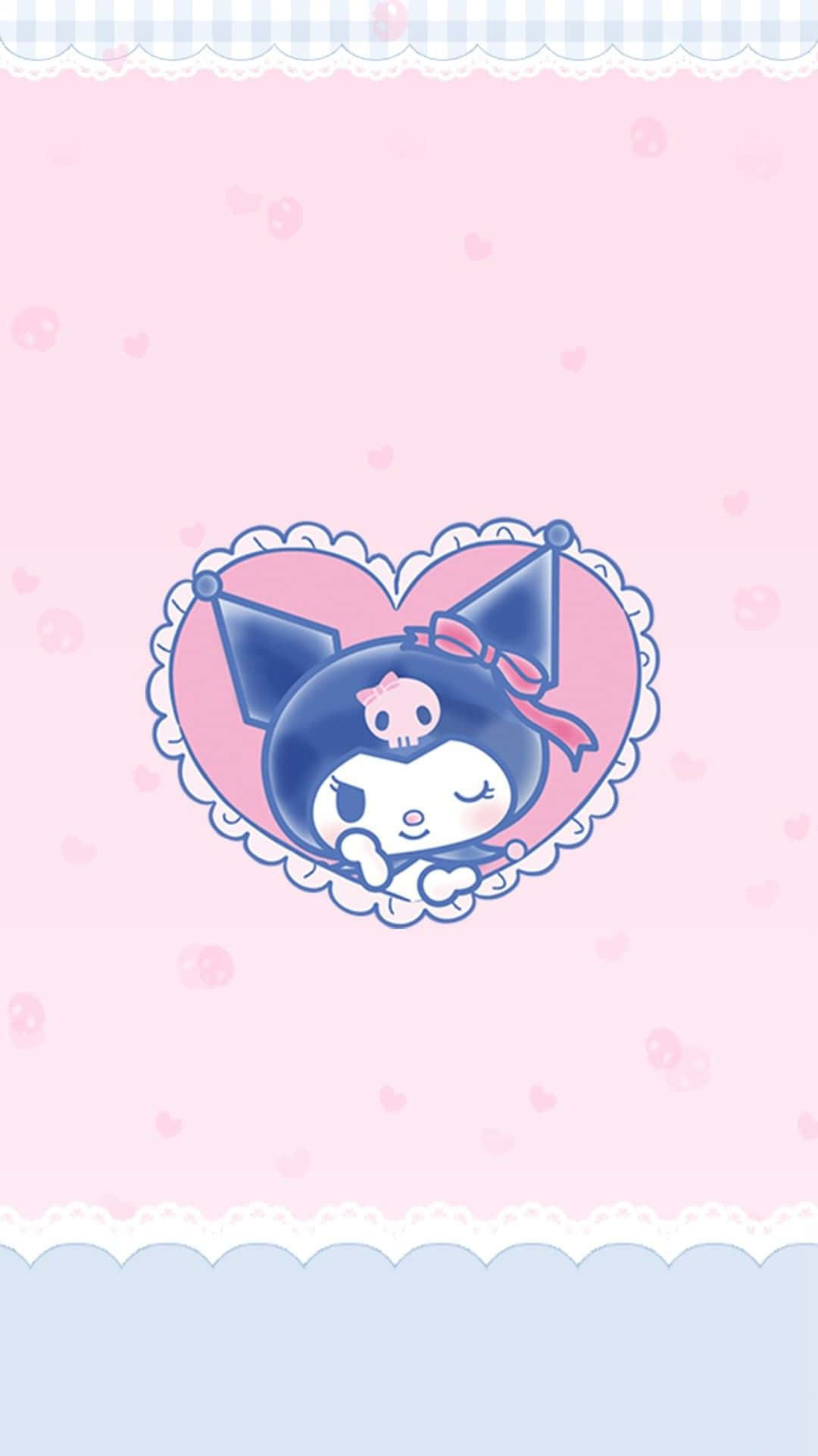 Kuromi Aesthetic, blue cat character, pink bow, Full HD Phone Wallpaper