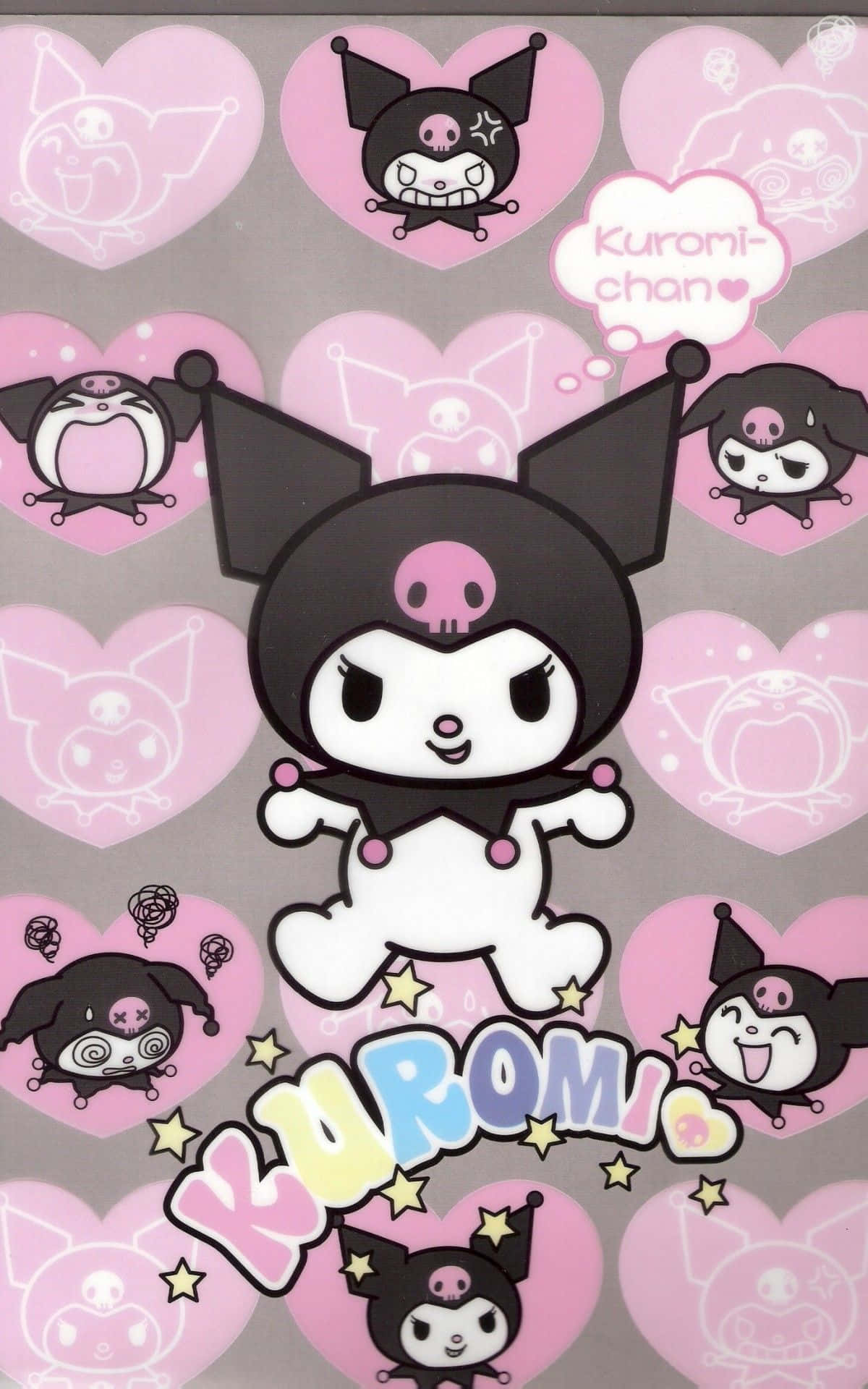 Kuromi, black and white, pink skull details, Full HD Phone Wallpaper