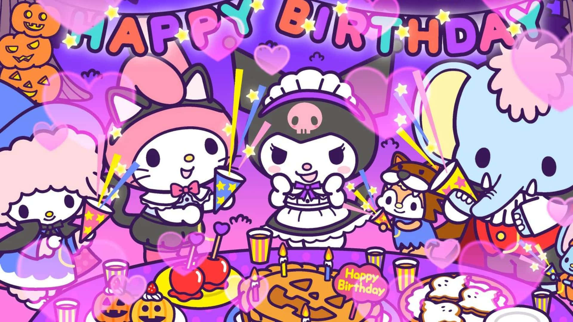 Kuromi, Halloween birthday party, pumpkins, Full HD Desktop Wallpaper