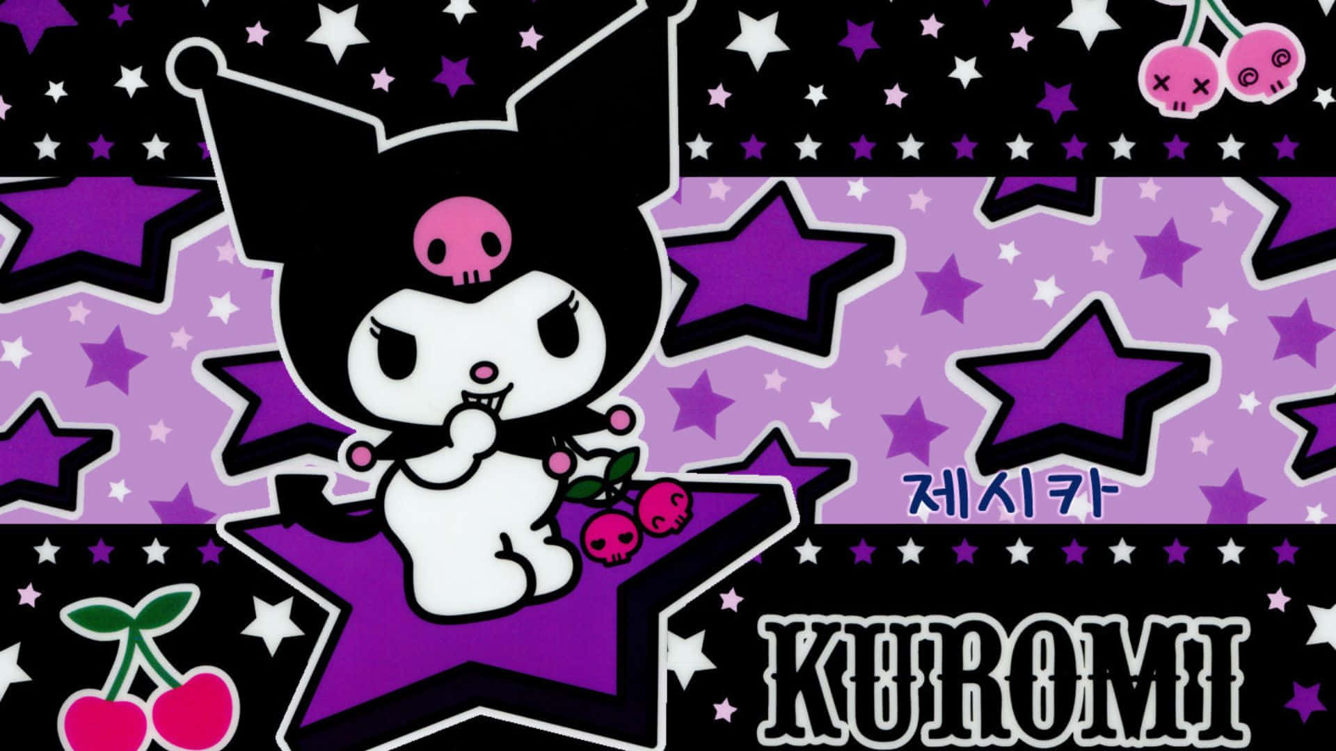 Kuromi, black cat with skull motif, purple star, Full HD Desktop Wallpaper