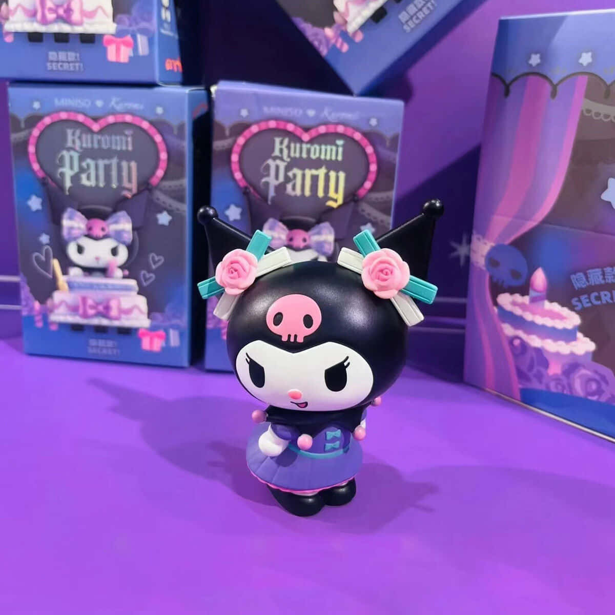 Kuromi, pink roses, purple dress, SD Desktop Wallpaper