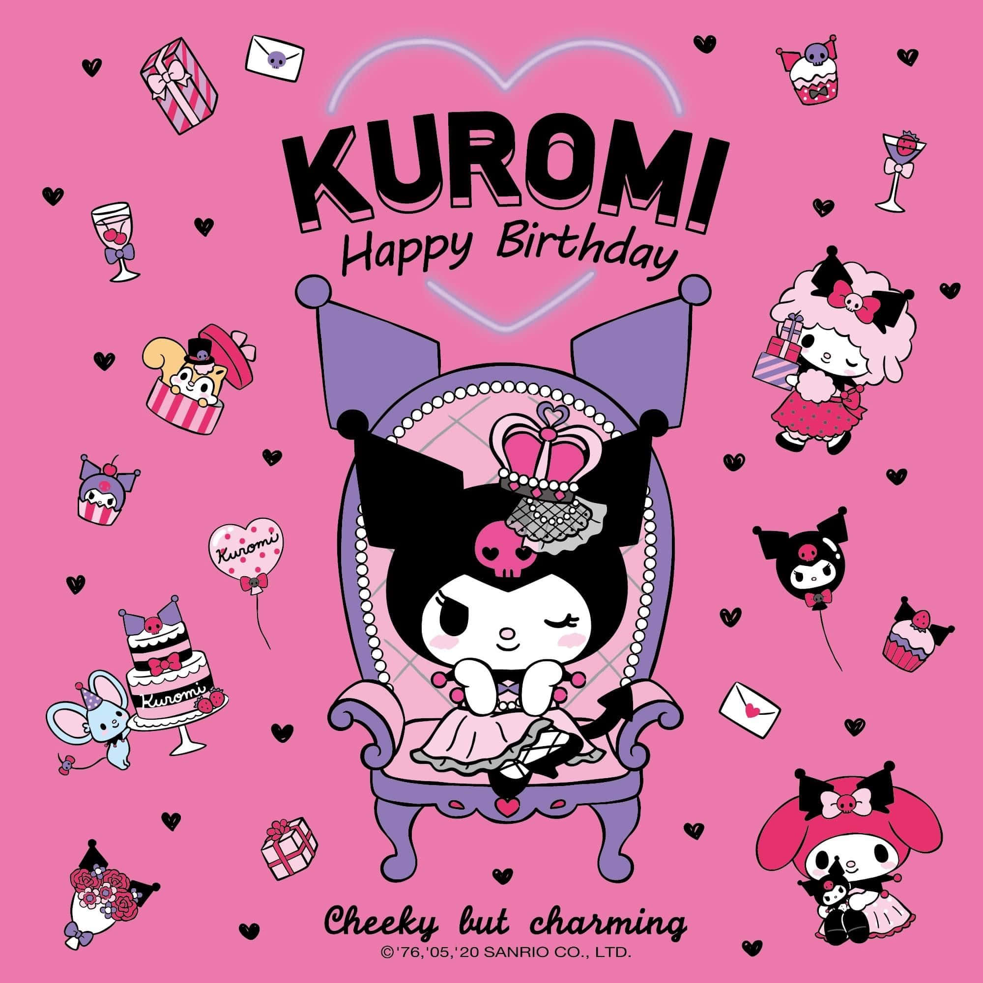 Kuromi, birthday-themed characters, hearts, Full HD Phone Wallpaper
