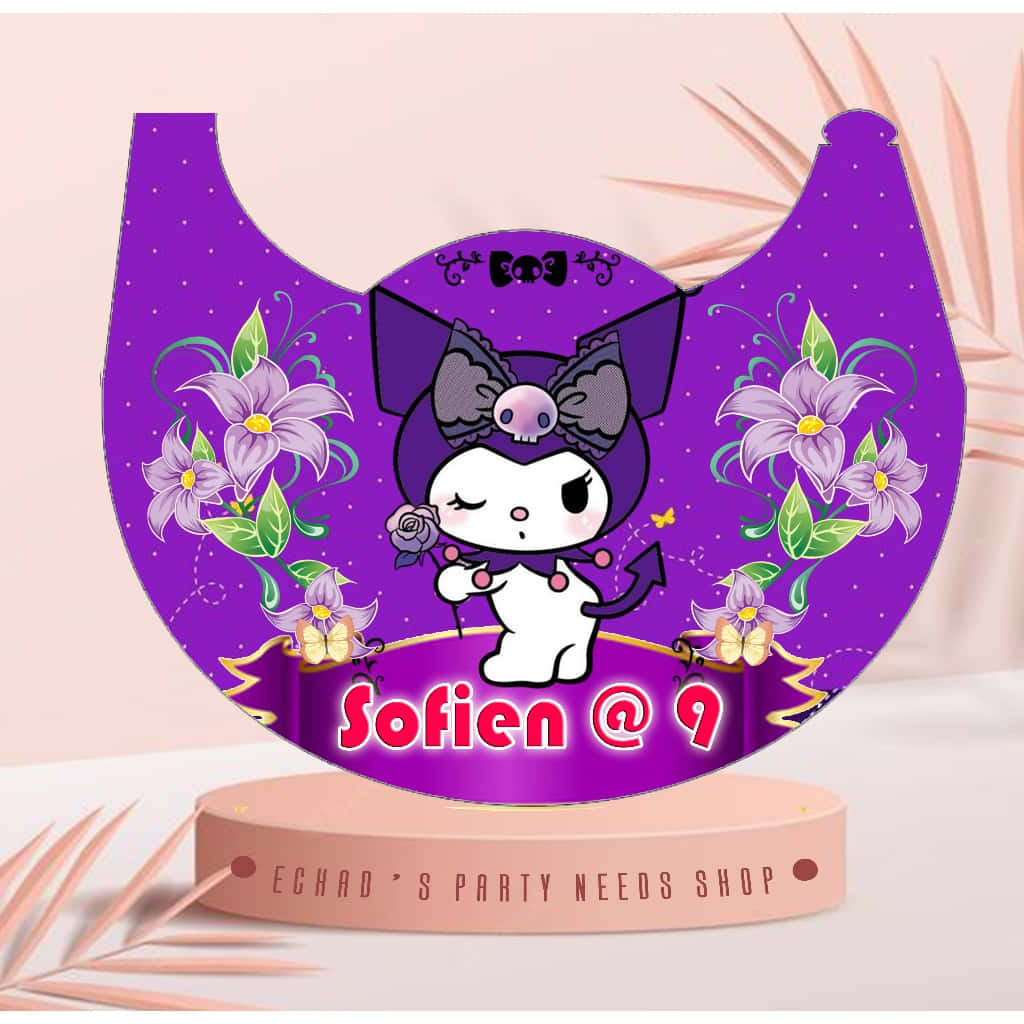 Kuromi, purple cat-ear face mask, cartoon character holding a rose, SD Desktop Wallpaper