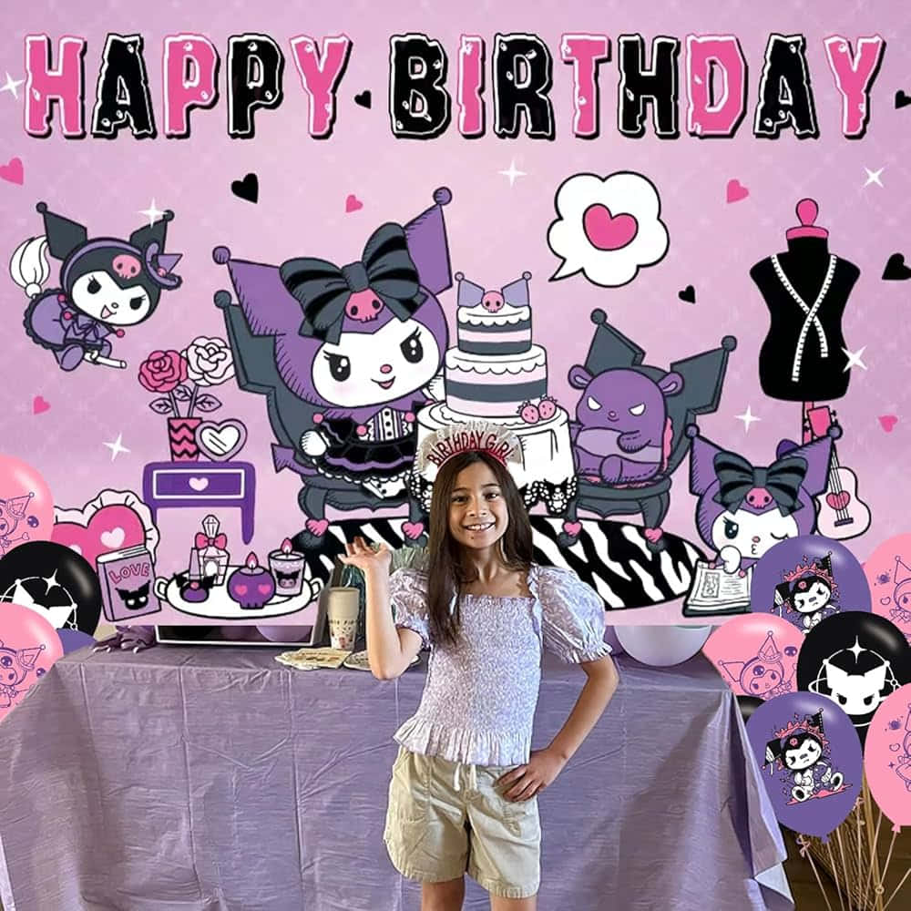 Kuromi, birthday backdrop, vibrant purple, SD Desktop Wallpaper