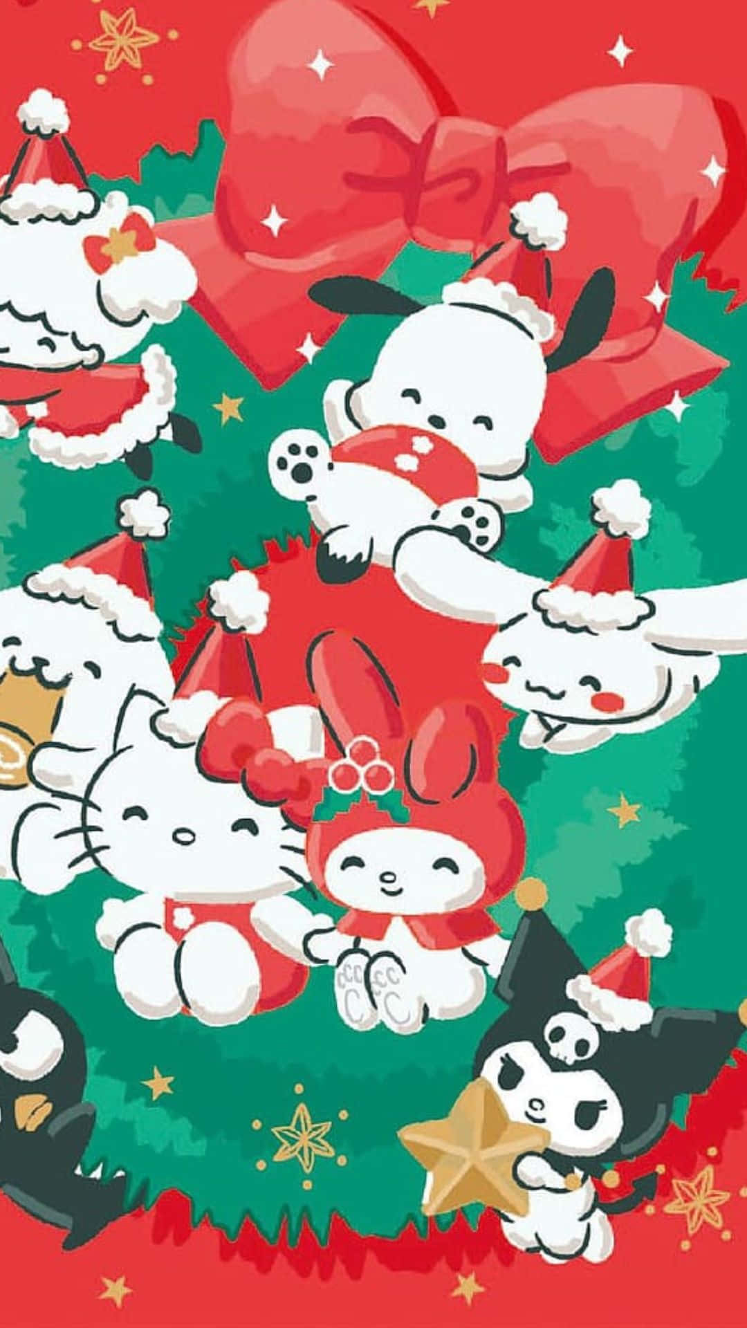 Kuromi, Santa hats, Christmas tree, Full HD Phone Wallpaper