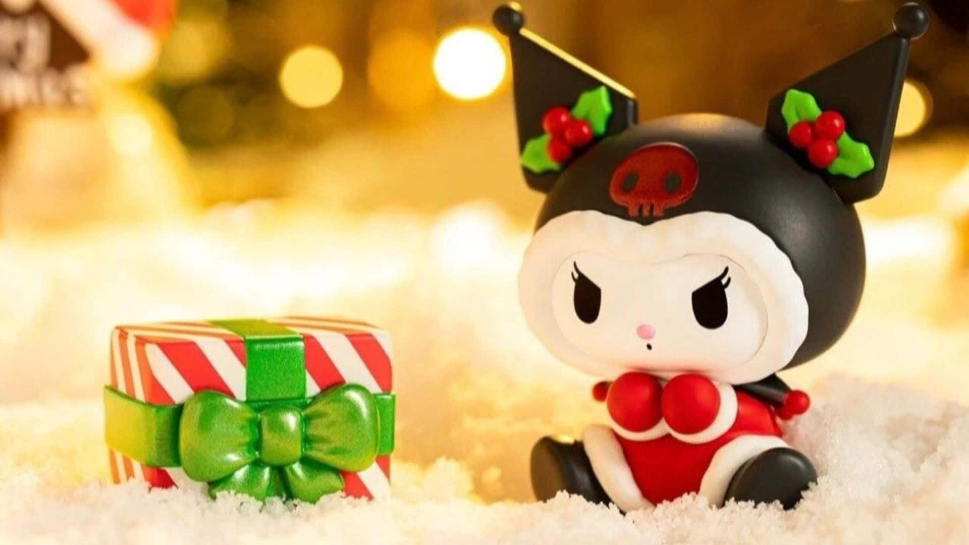 Kuromi, Christmas, striped gift box, Full HD Desktop Wallpaper