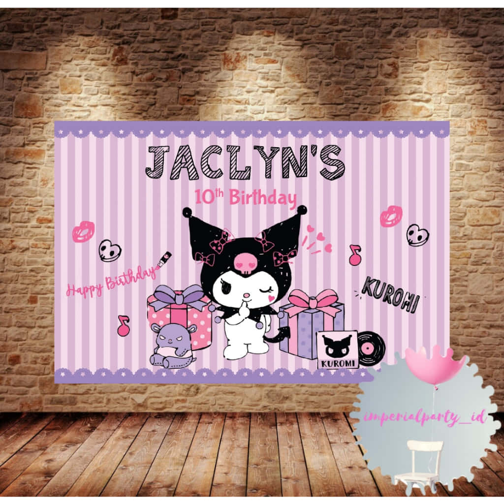 Kuromi, pink striped, birthday backdrop, SD Desktop Wallpaper