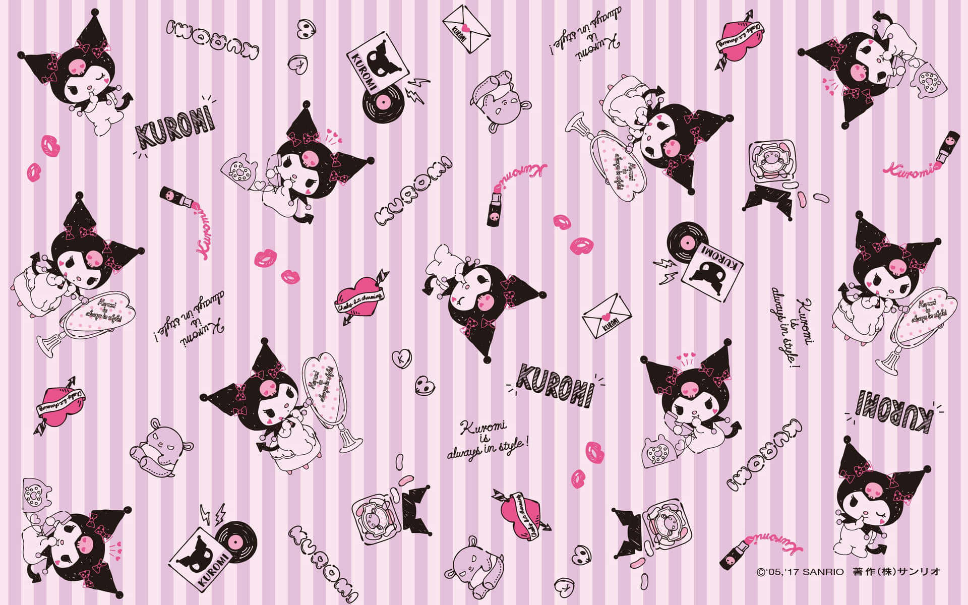 Kuromi, black witch hat, pink accents, Full HD Desktop Wallpaper