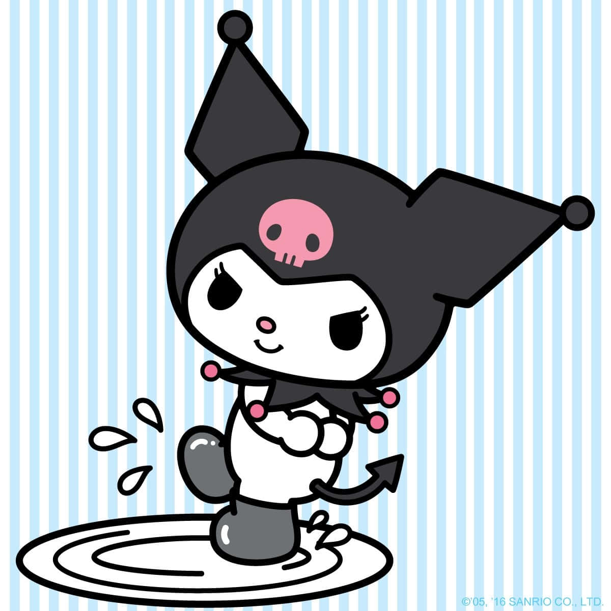 Kuromi, black cat character, puddle, SD Desktop Wallpaper