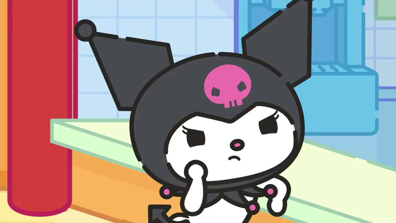 Kuromi, black bat ears, pink skull emblem, HD Desktop Wallpaper