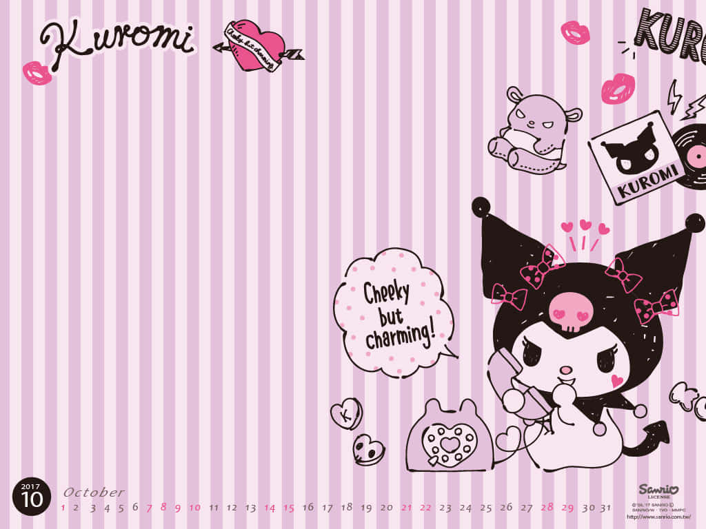Kuromi, black hat, pink bow, SD Desktop Wallpaper