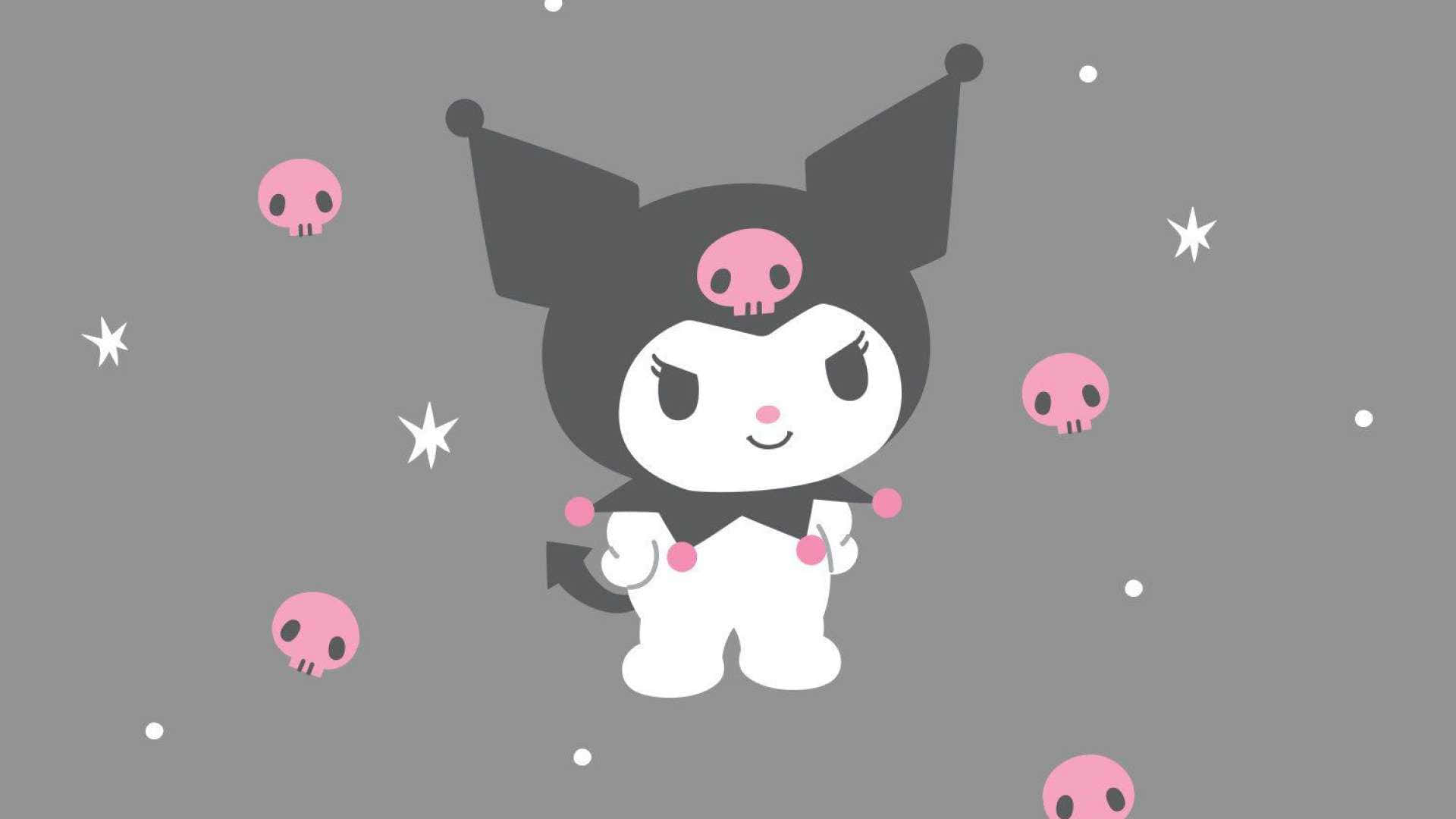 Kuromi, black ears, pink skull accents, Full HD Desktop Wallpaper