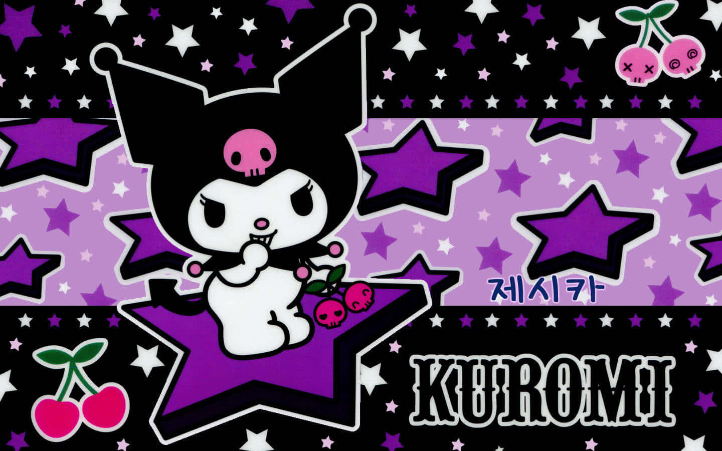Kuromi, black cat, skull motif, HD Desktop Wallpaper
