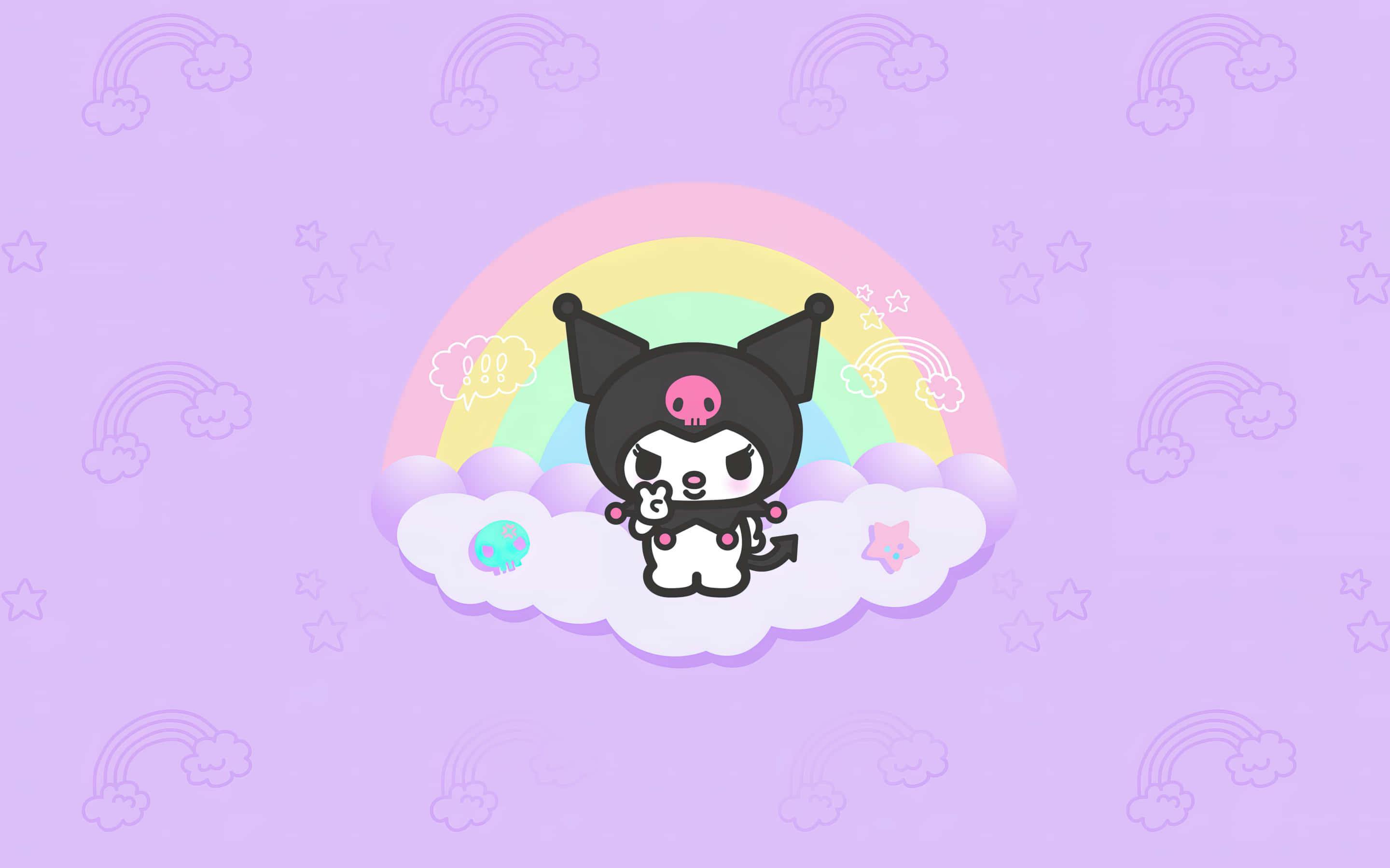 Kuromi Desktop, black cat-like character, skull face, 2K Desktop Wallpaper