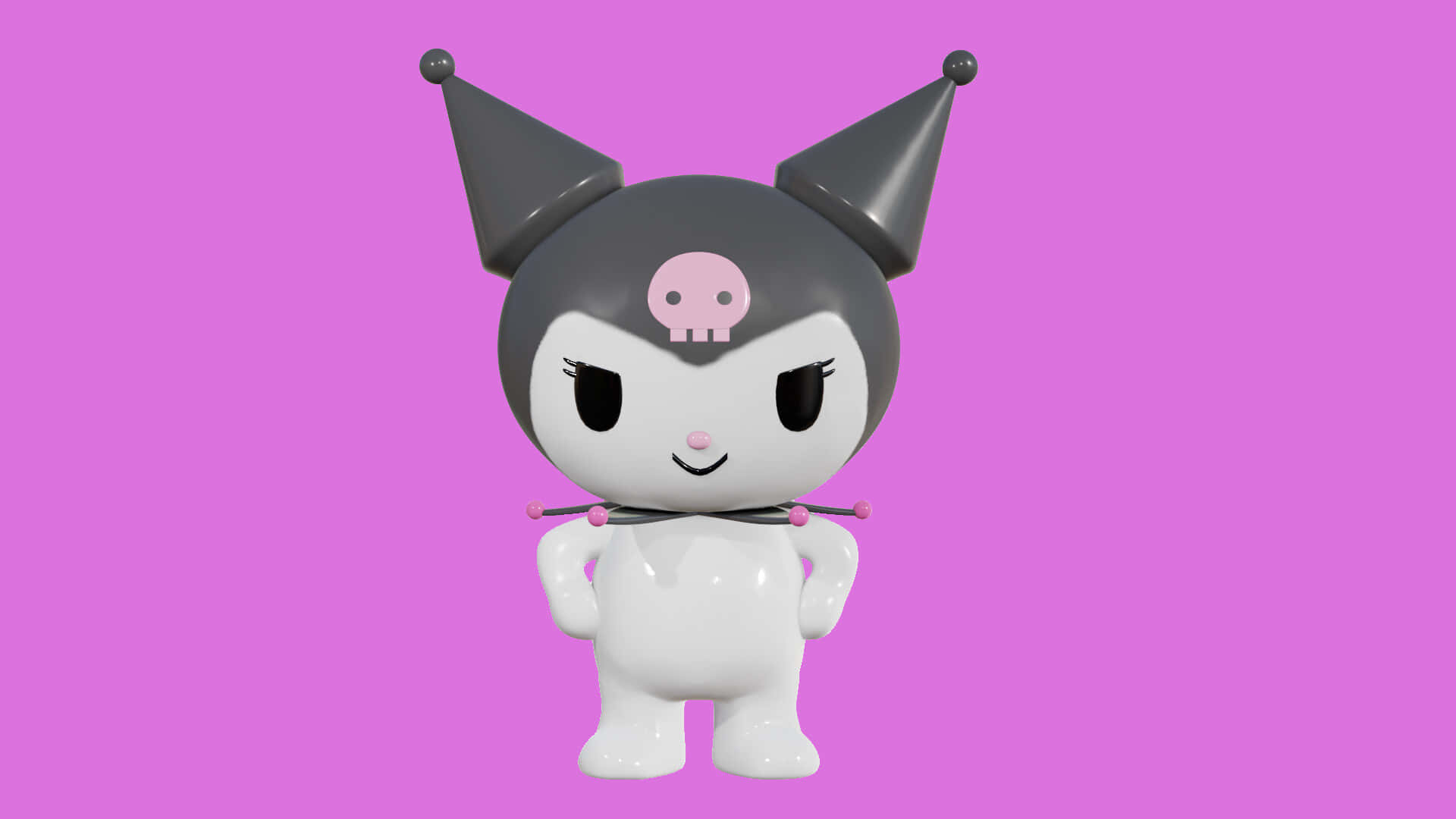 Kuromi, glossy white, black horns, Full HD Desktop Wallpaper