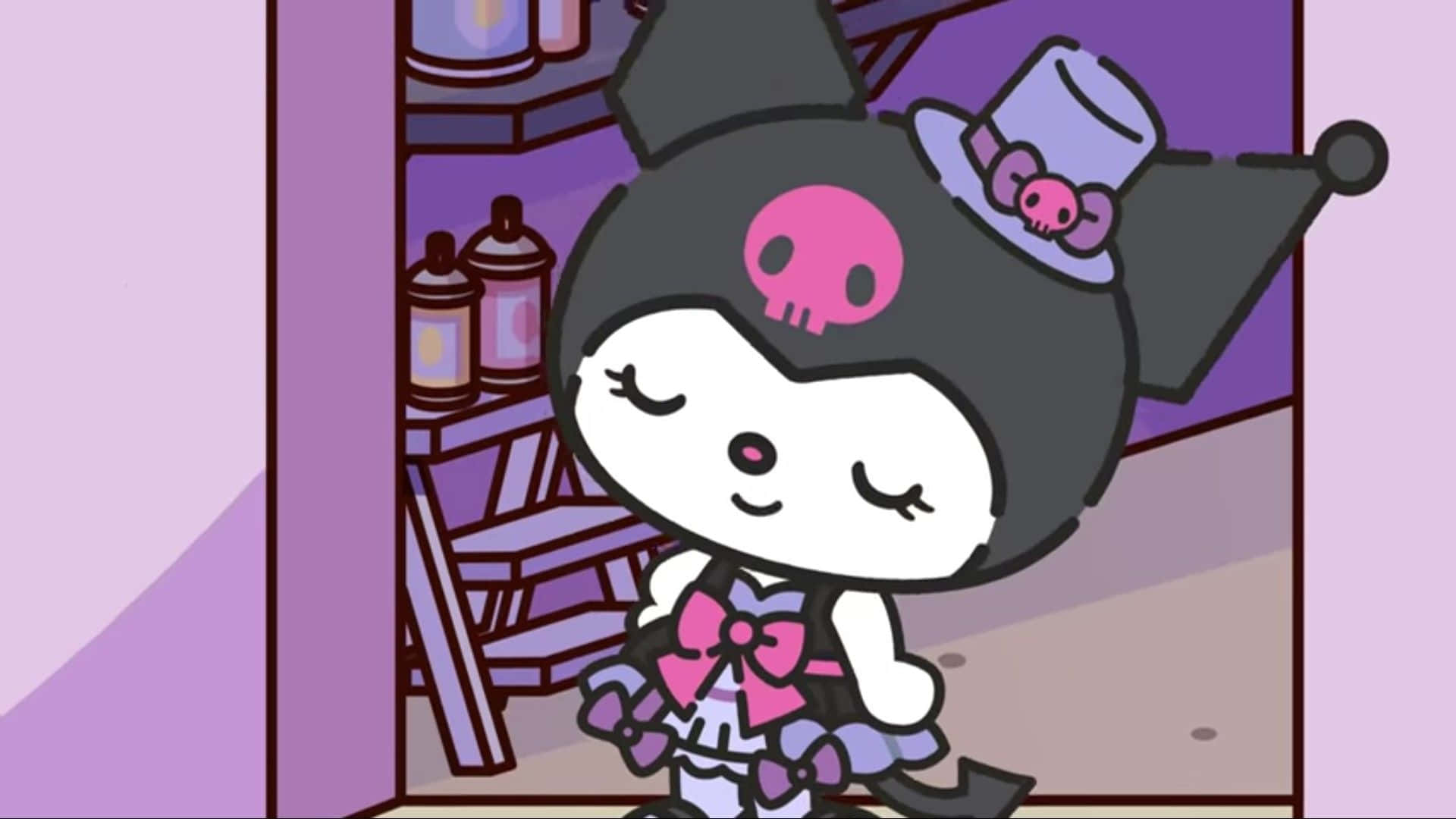 Kuromi, skull hat, pink bow, Full HD Desktop Wallpaper