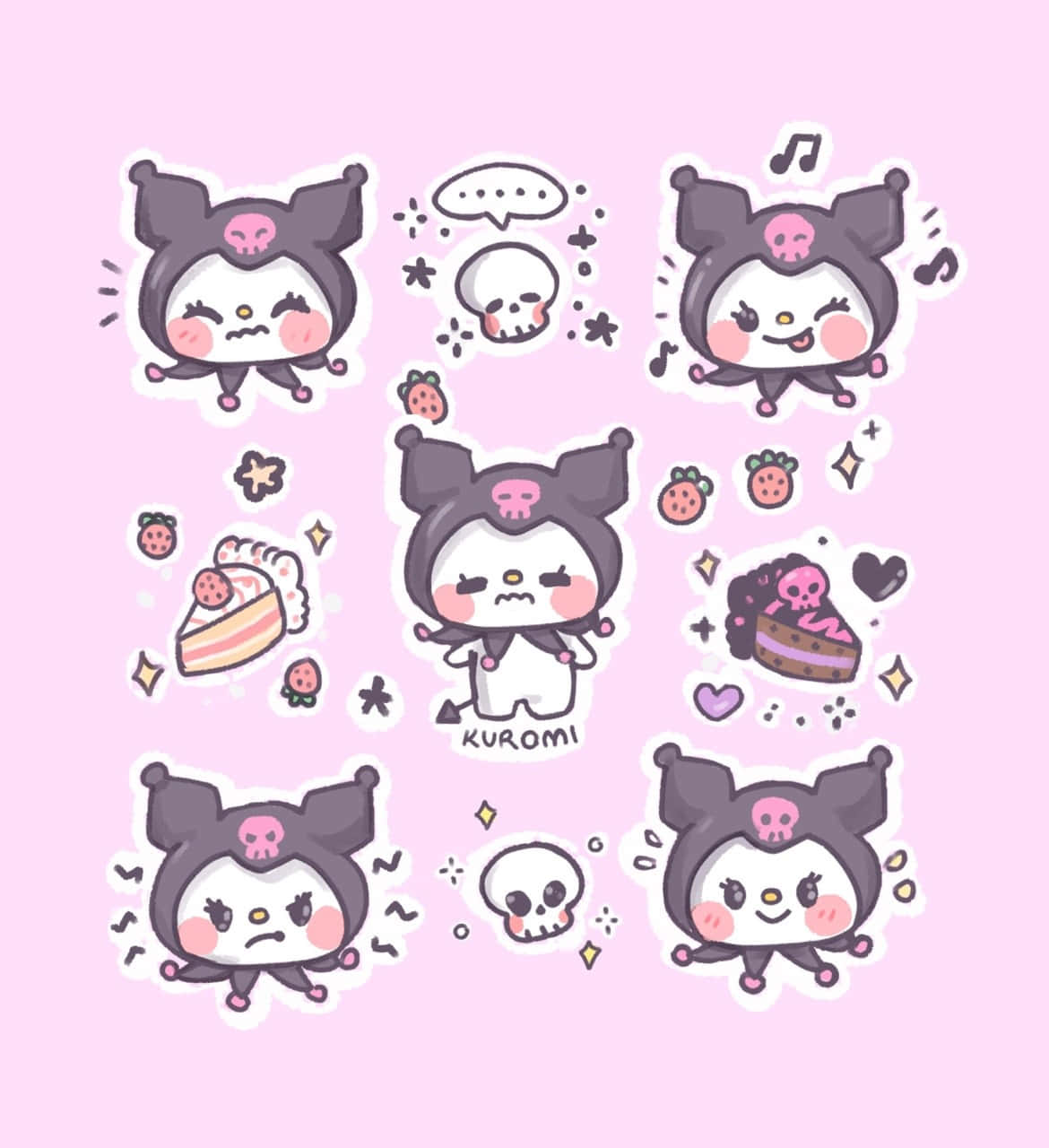 Kuromi, skull motifs, strawberry desserts, HD Phone Wallpaper