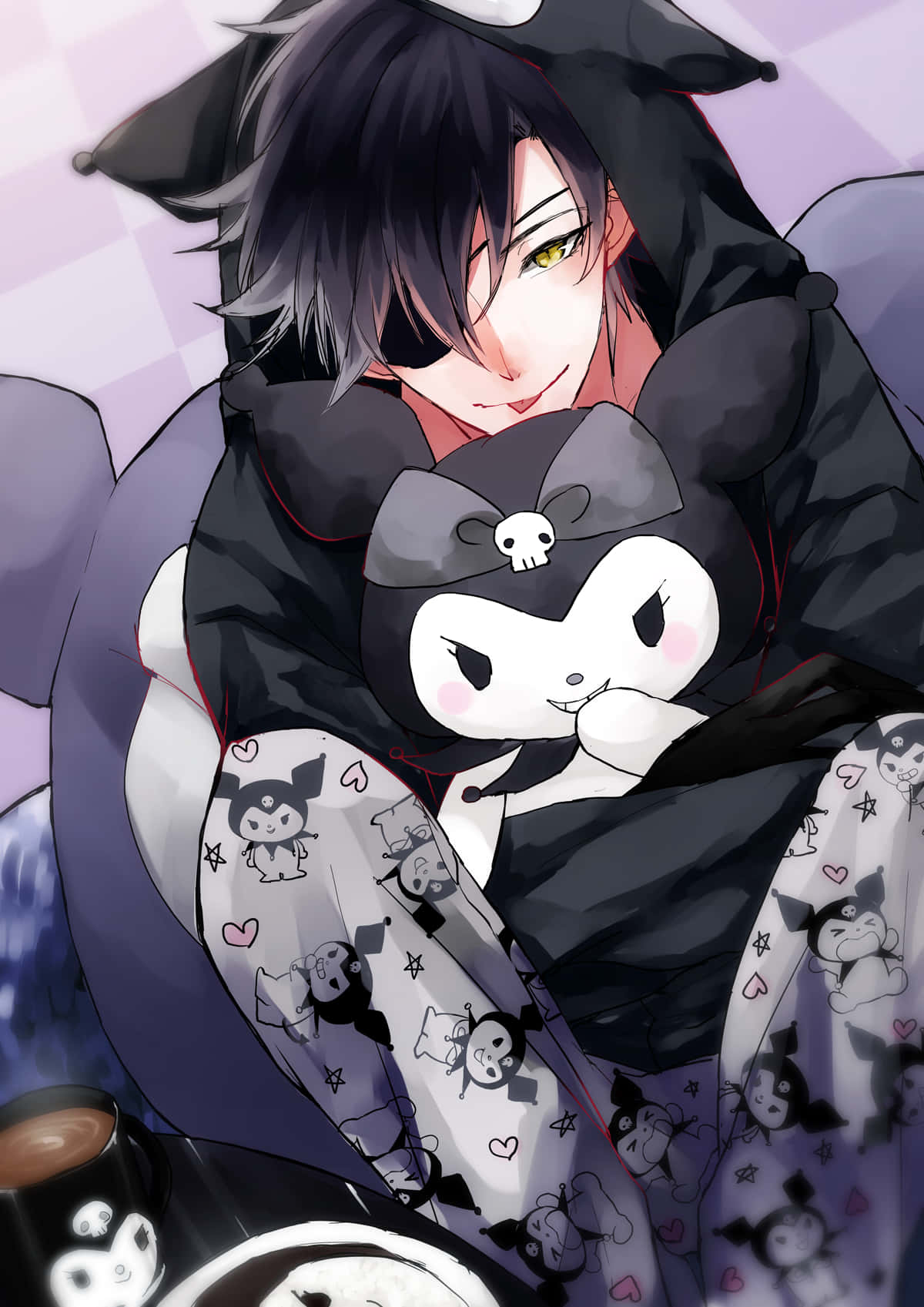 Kuromi, black hooded outfit, plush toy, HD Phone Wallpaper