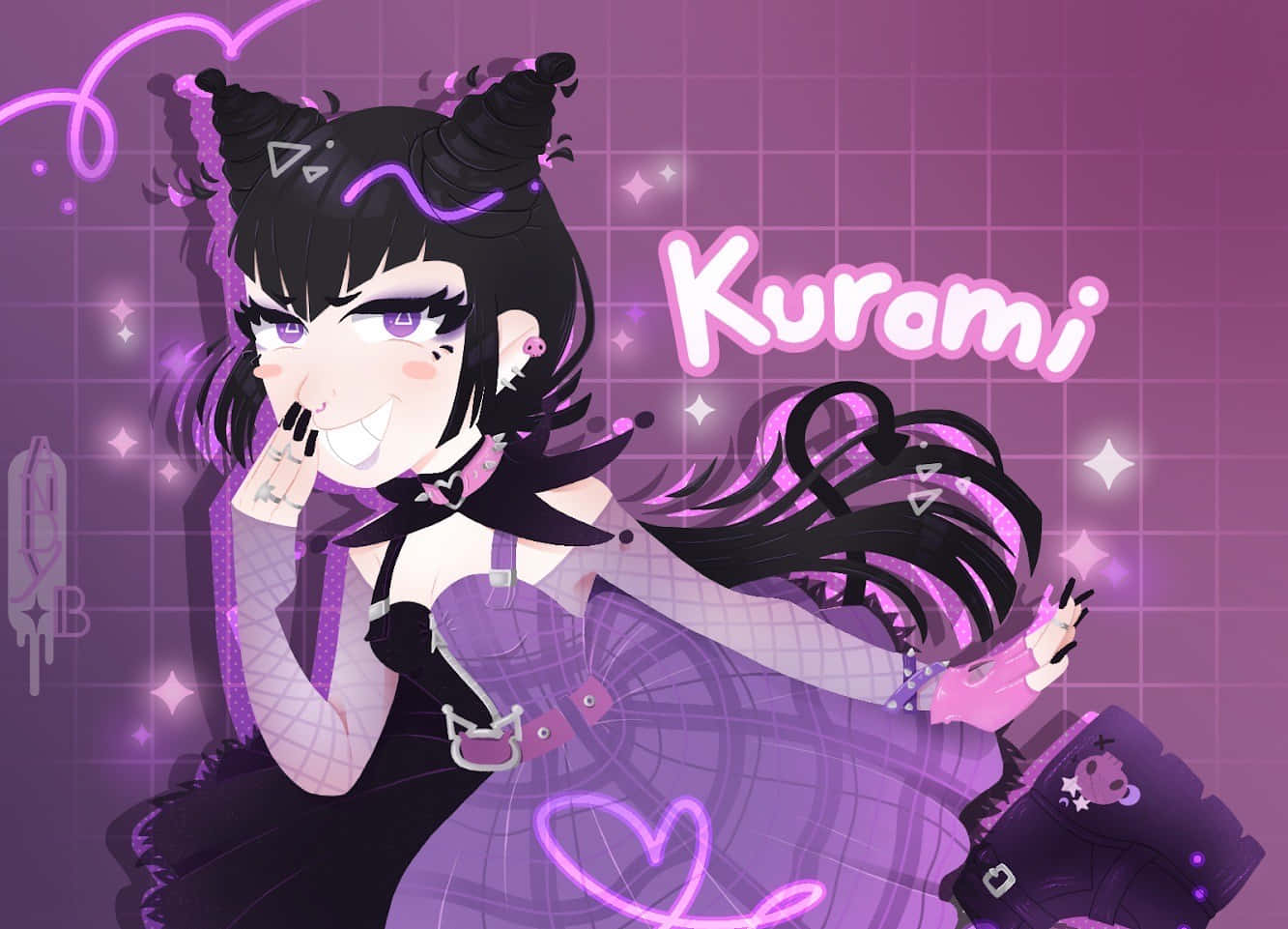 Kuromi, black hair, purple eyes, HD Desktop Wallpaper