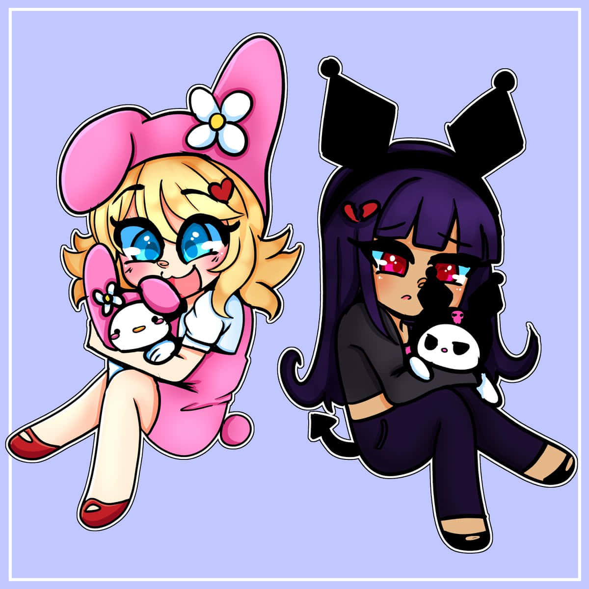 Kuromi, chibi anime girls, pink, SD Desktop Wallpaper