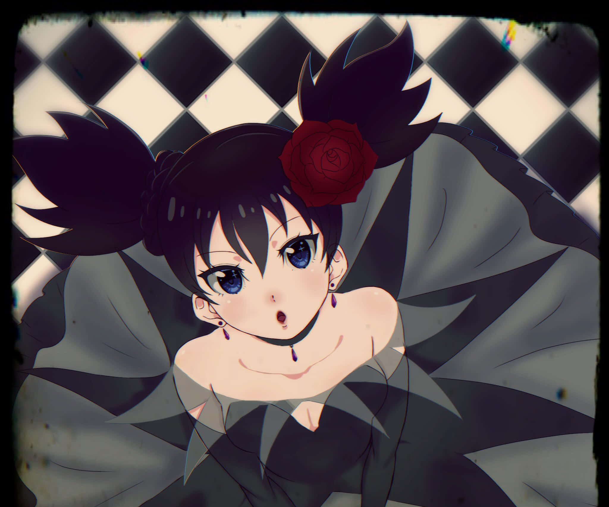 Kuromi, blue eyes, black hair, Full HD Desktop Wallpaper