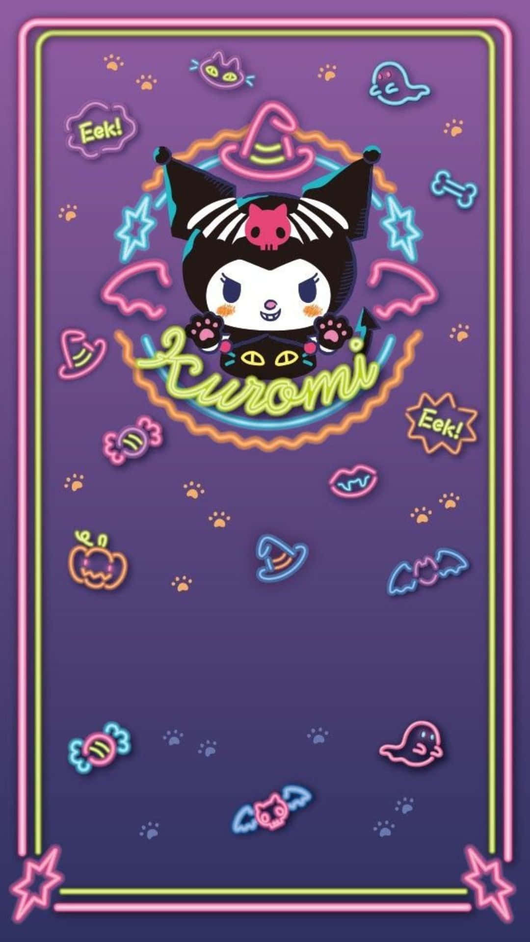 Kuromi, witch hat, glowing candy bats, Full HD Phone Wallpaper