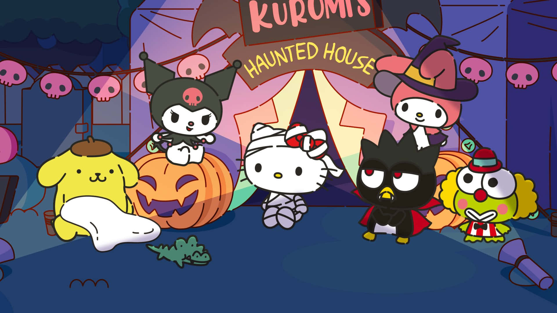 Kuromi, Halloween, haunted house, Full HD Desktop Wallpaper