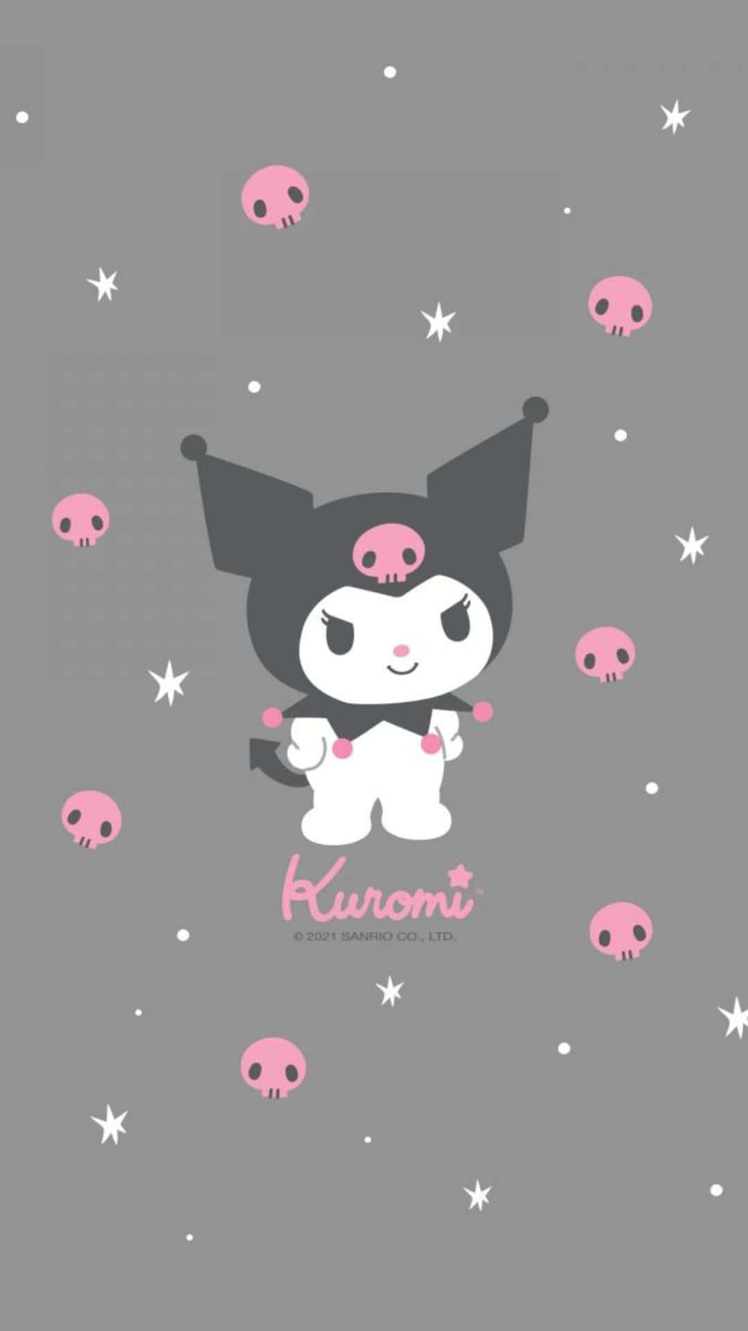 Kuromi, black cat, pink skull accents, Full HD Phone Wallpaper