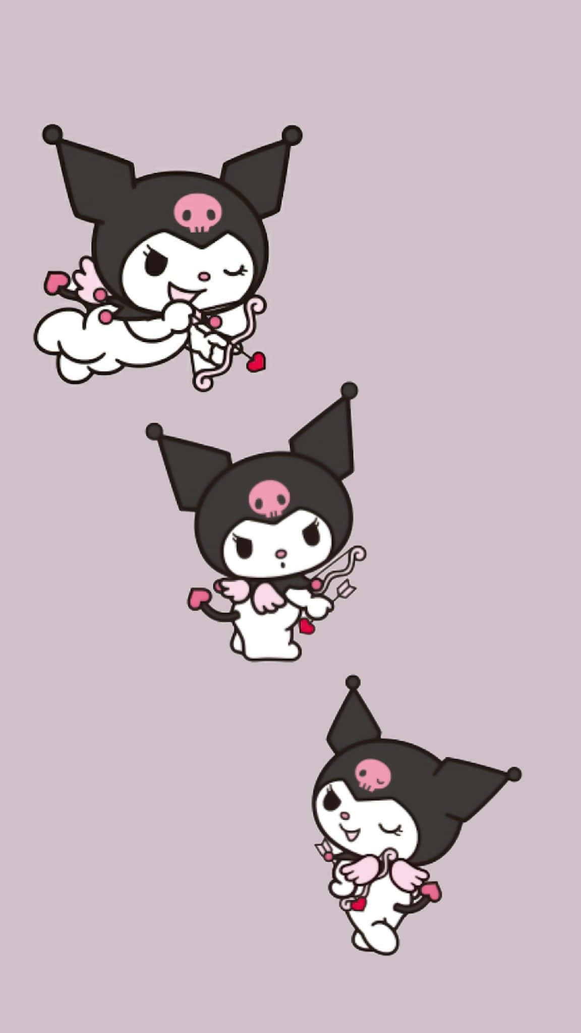 Kuromi, angelic poses, hearts, Full HD Phone Wallpaper
