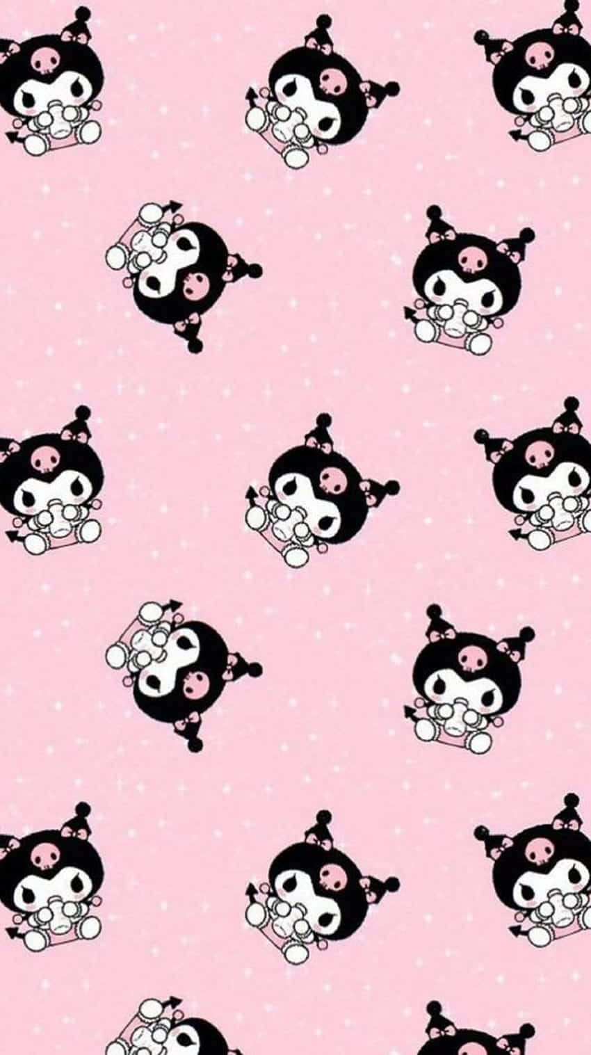 Kuromi, pink bows, soft pink background, HD Phone Wallpaper