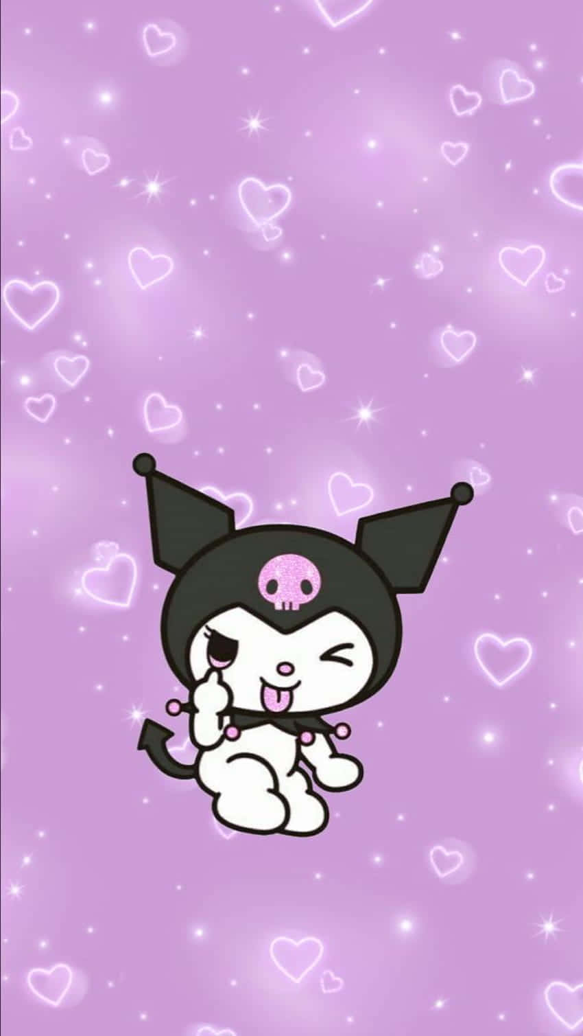 Kuromi, pink skull hat, sparkling purple background, HD Phone Wallpaper
