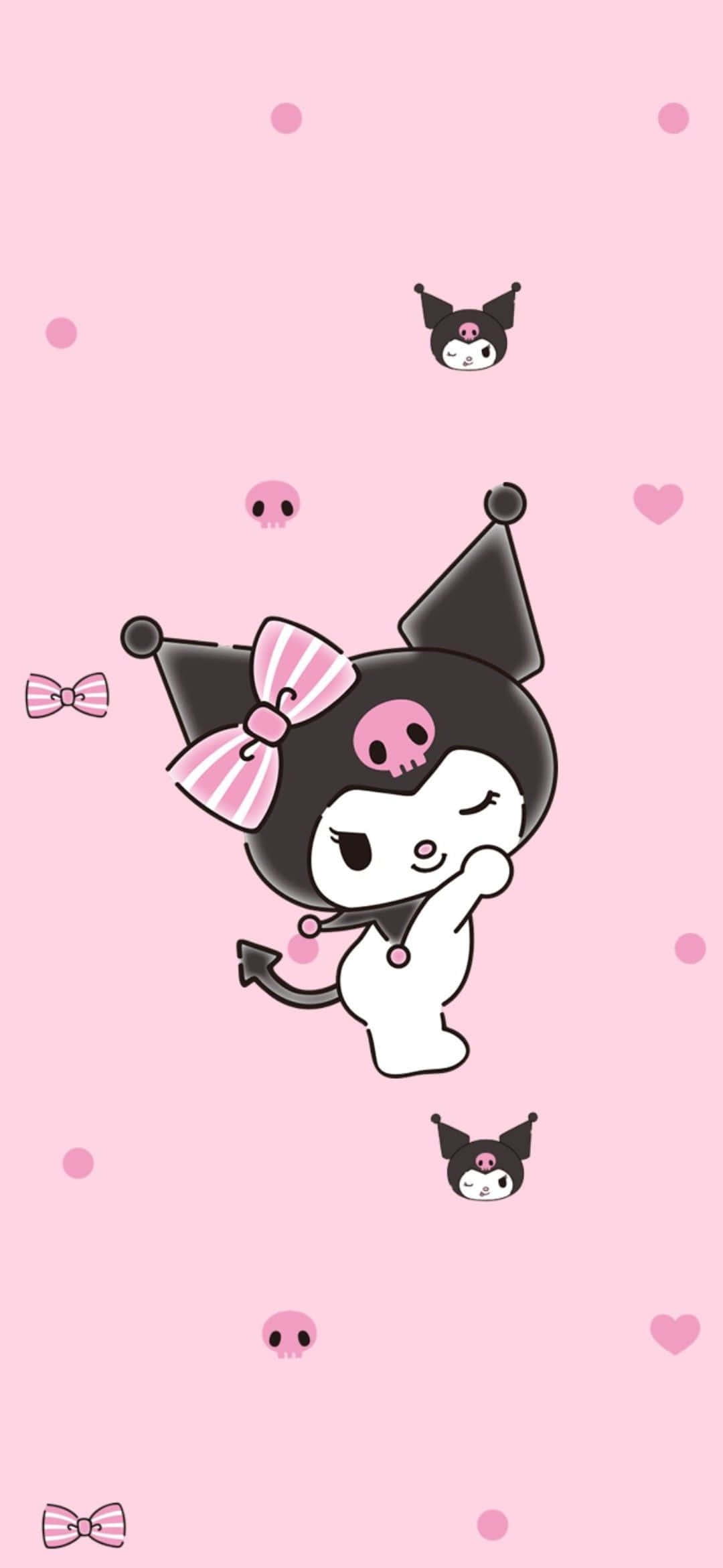 Kuromi, black cat, pink bow, Full HD Phone Wallpaper