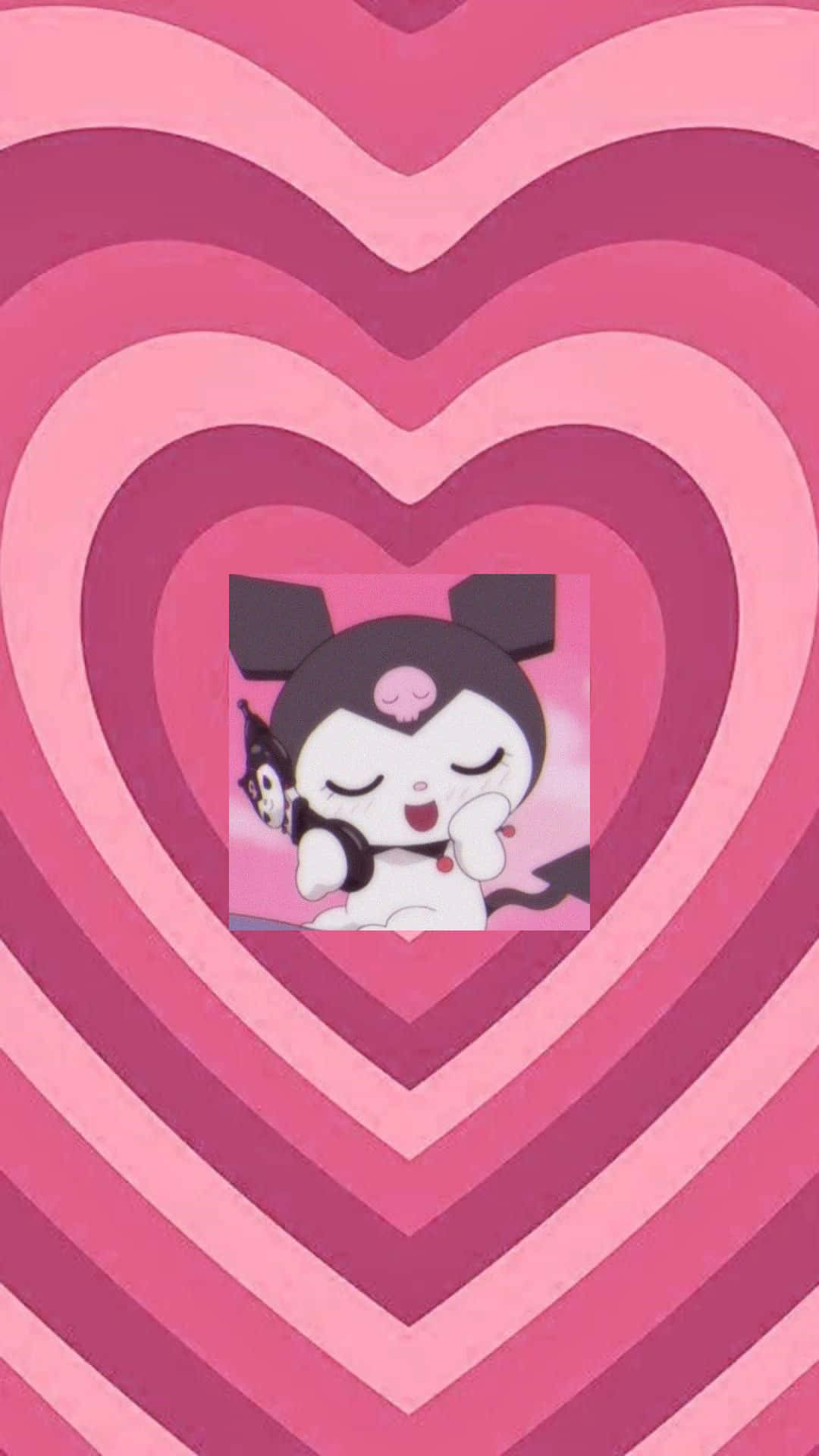 Kuromi, bunny ears, pink heart pattern, Full HD Phone Wallpaper