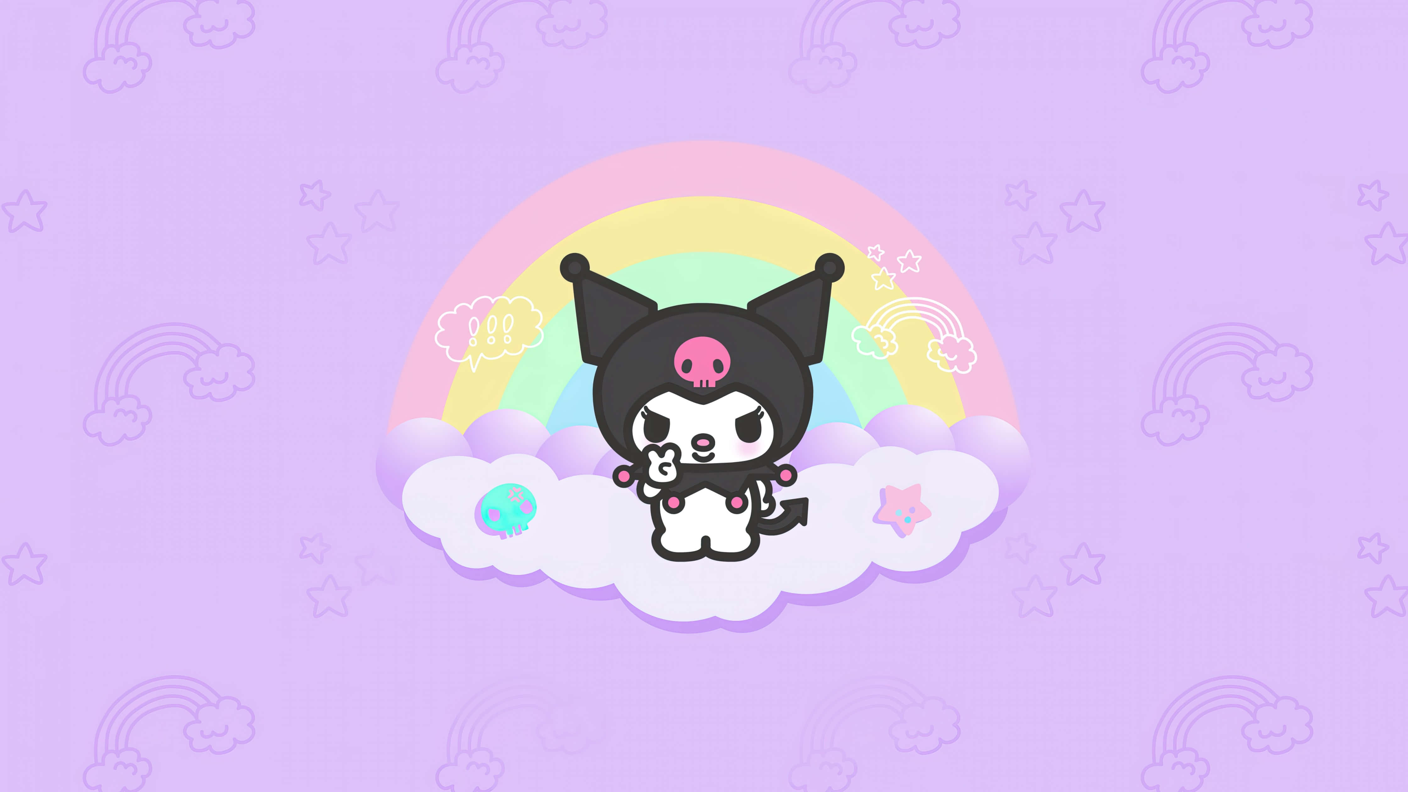 Kuromi, black cat-like character, skull face, 4K Desktop Wallpaper